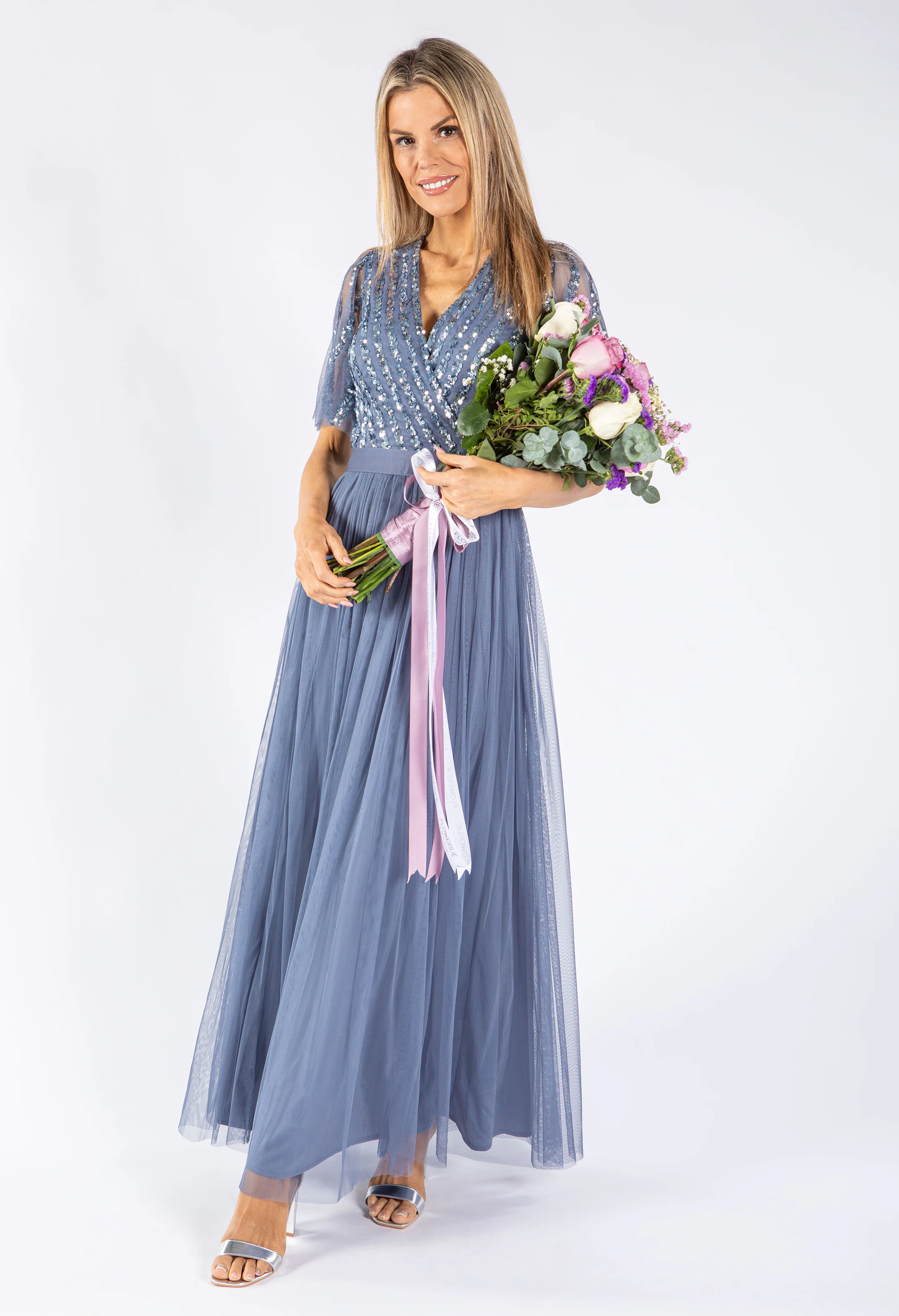ANGEL SLEEVE EMBELLISHED MAXI DRESS WITH SASH BELT - Image 12