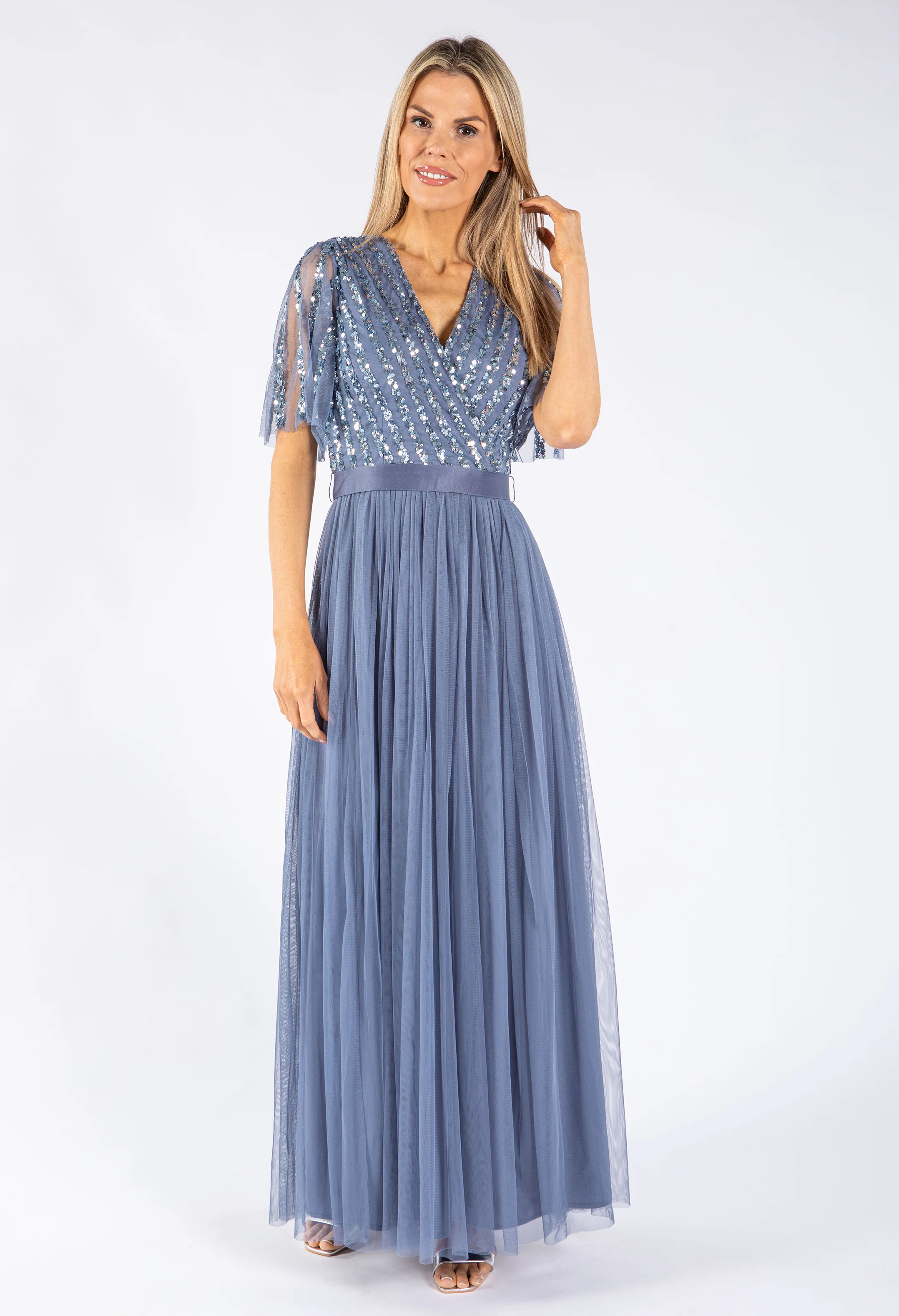 ANGEL SLEEVE EMBELLISHED MAXI DRESS WITH SASH BELT - Image 13