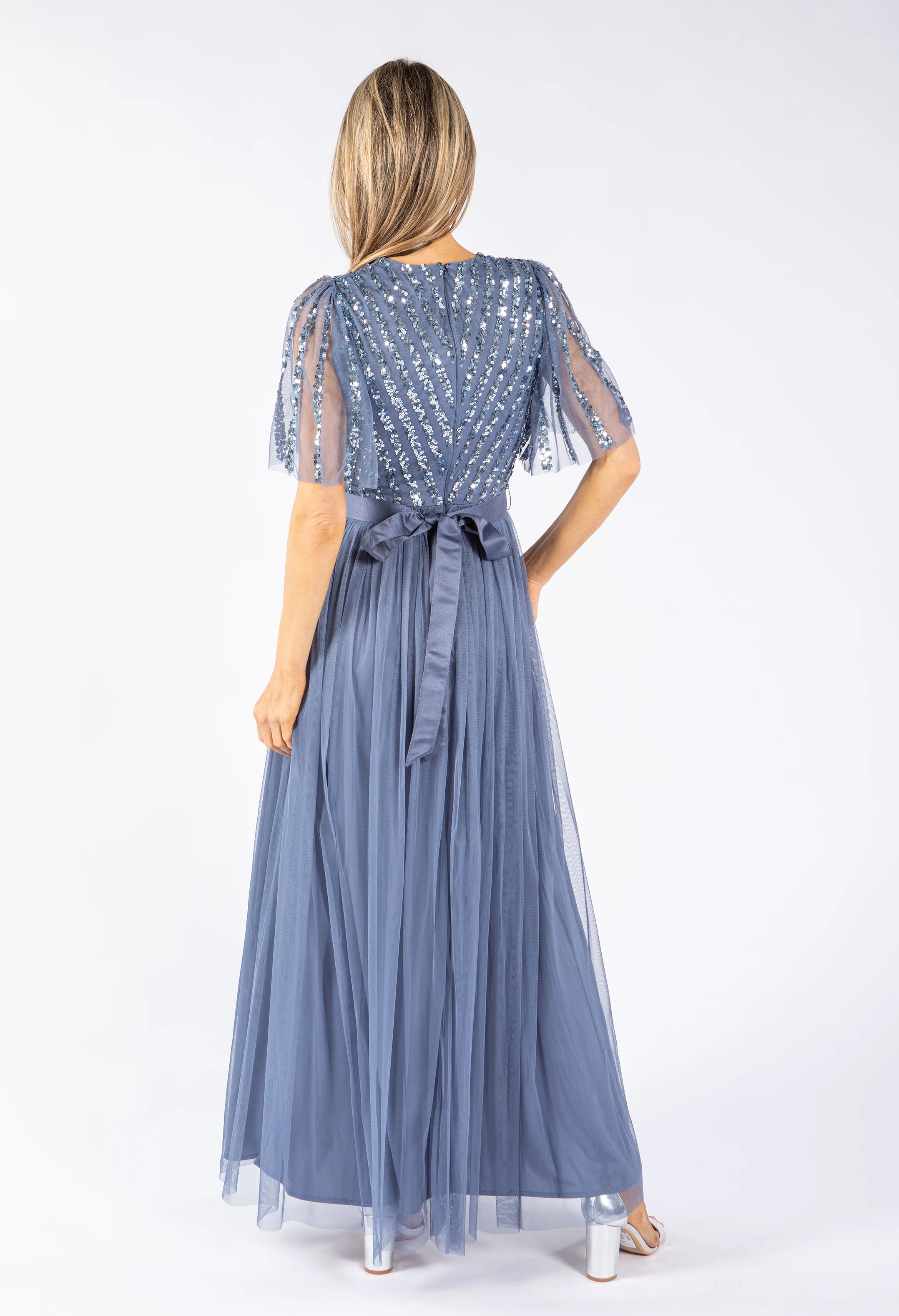 ANGEL SLEEVE EMBELLISHED MAXI DRESS WITH SASH BELT - Image 14