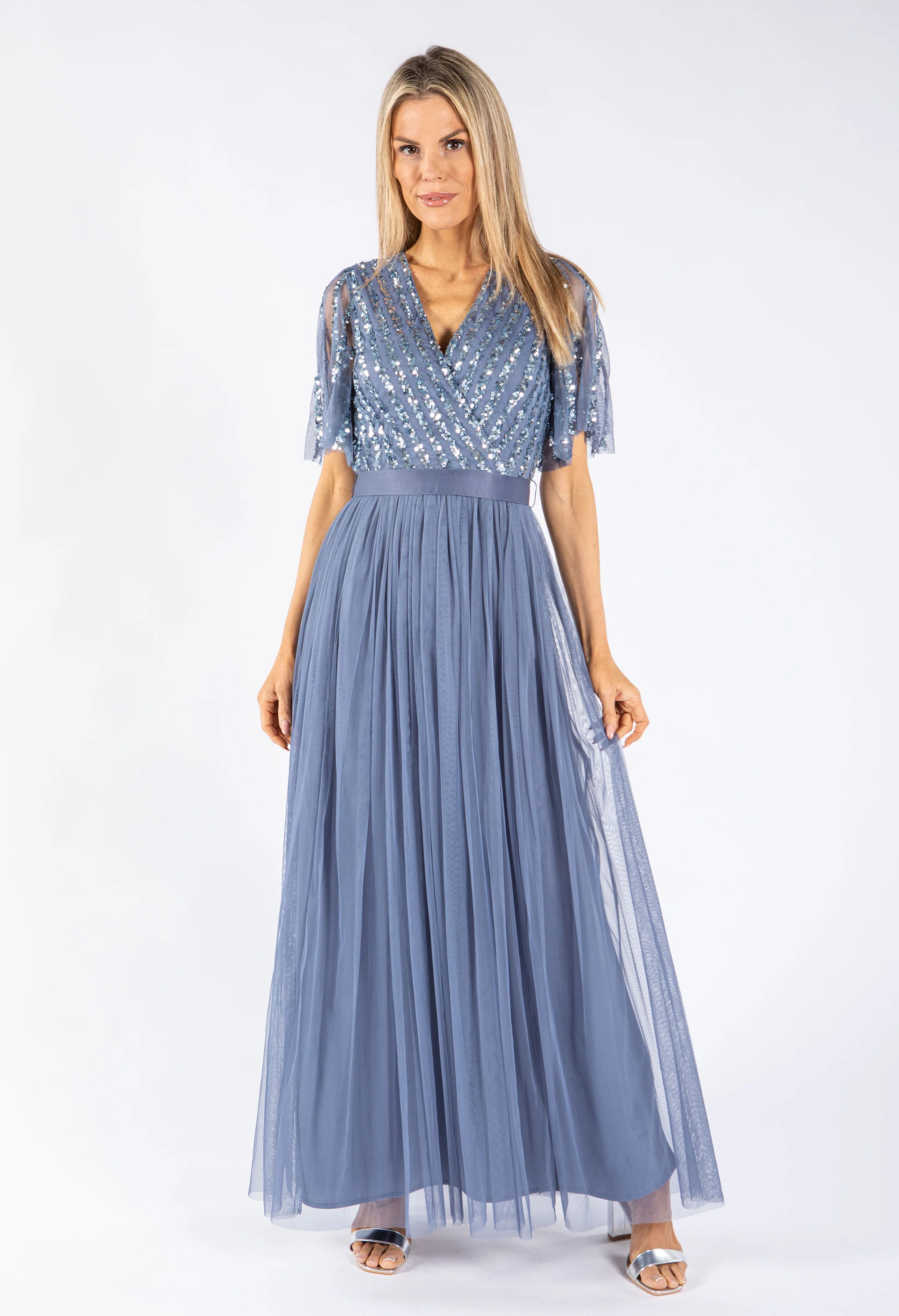 ANGEL SLEEVE EMBELLISHED MAXI DRESS WITH SASH BELT - Image 15