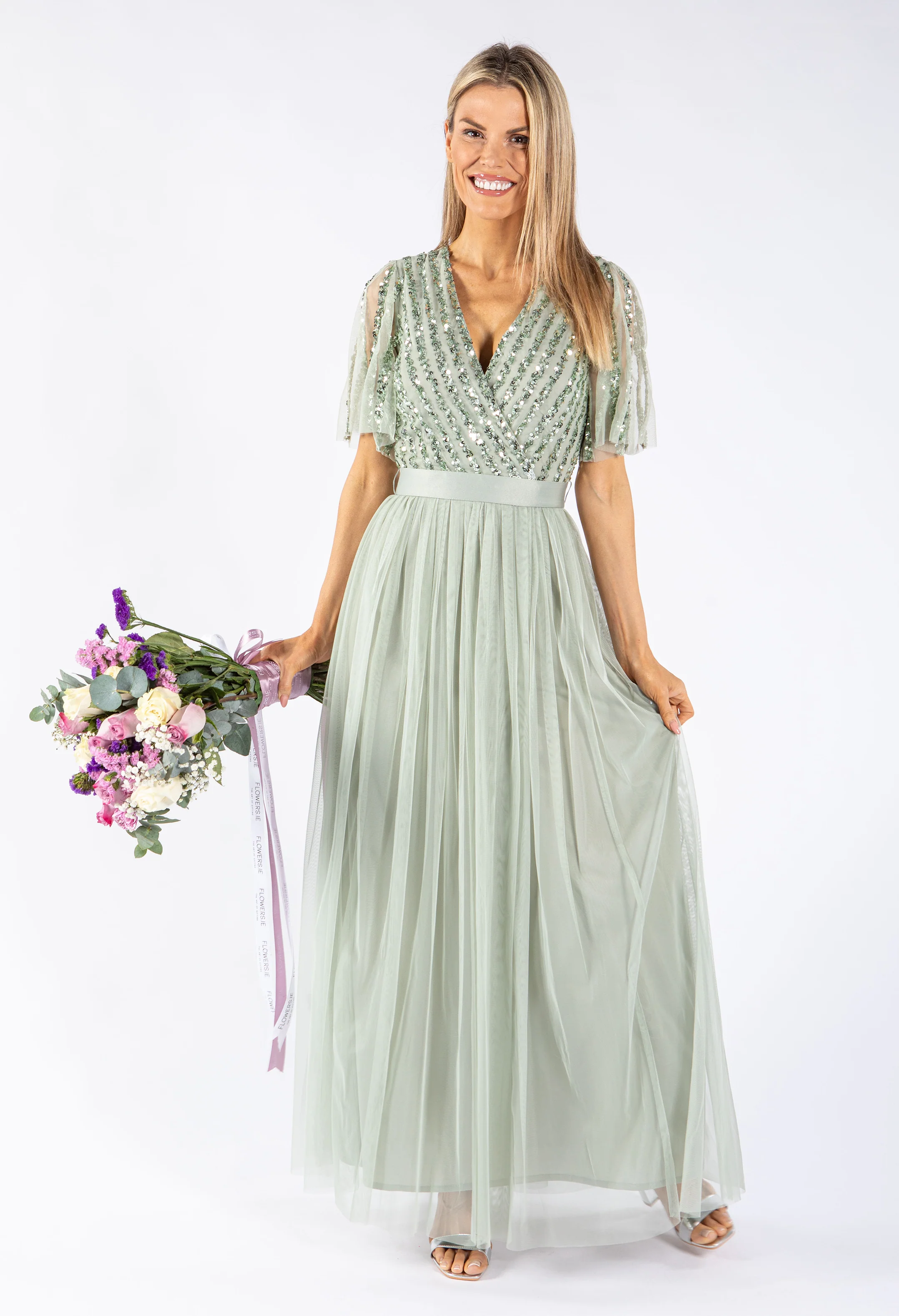 ANGEL SLEEVE EMBELLISHED MAXI DRESS WITH SASH BELT - Image 16