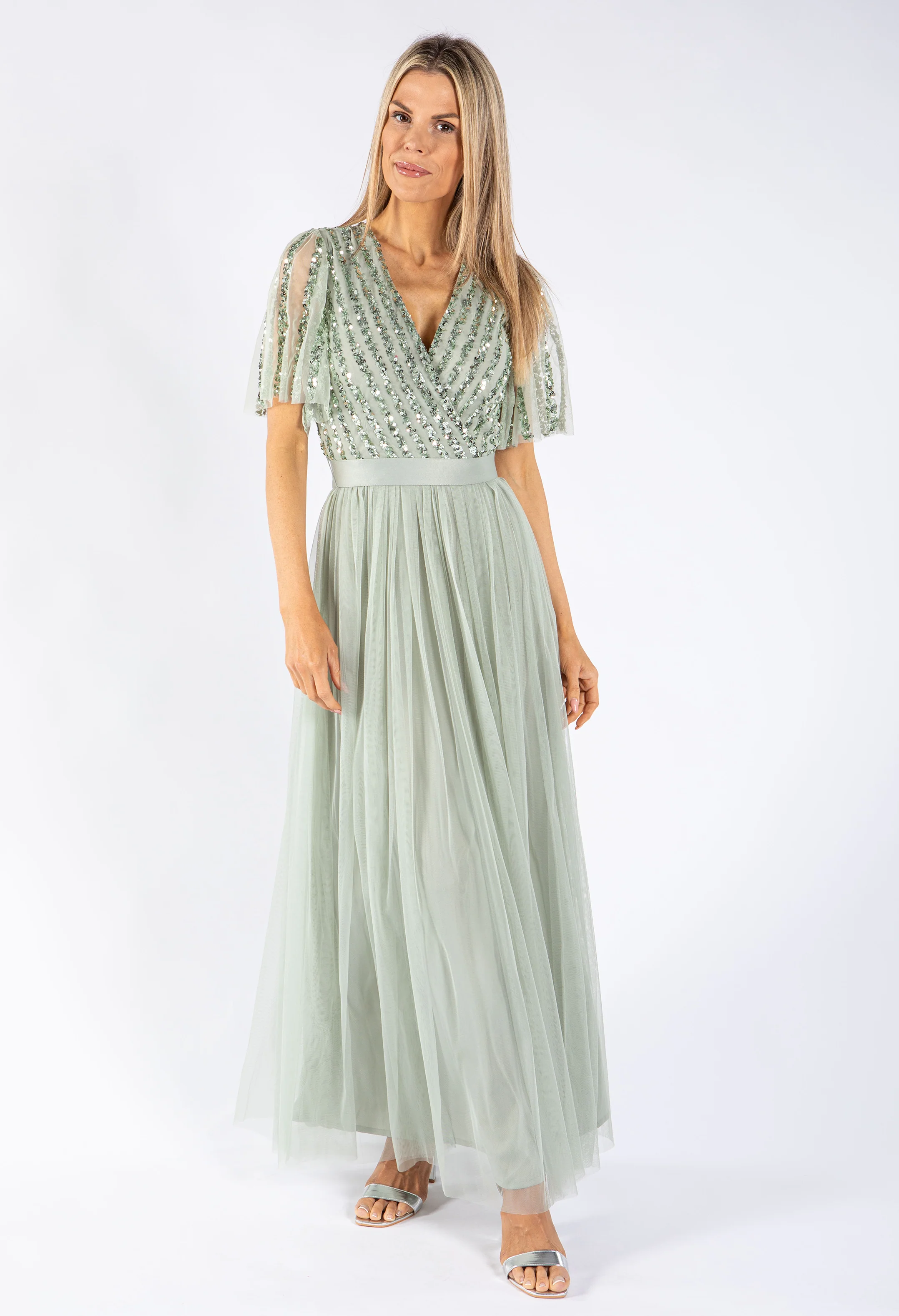 ANGEL SLEEVE EMBELLISHED MAXI DRESS WITH SASH BELT - Image 17