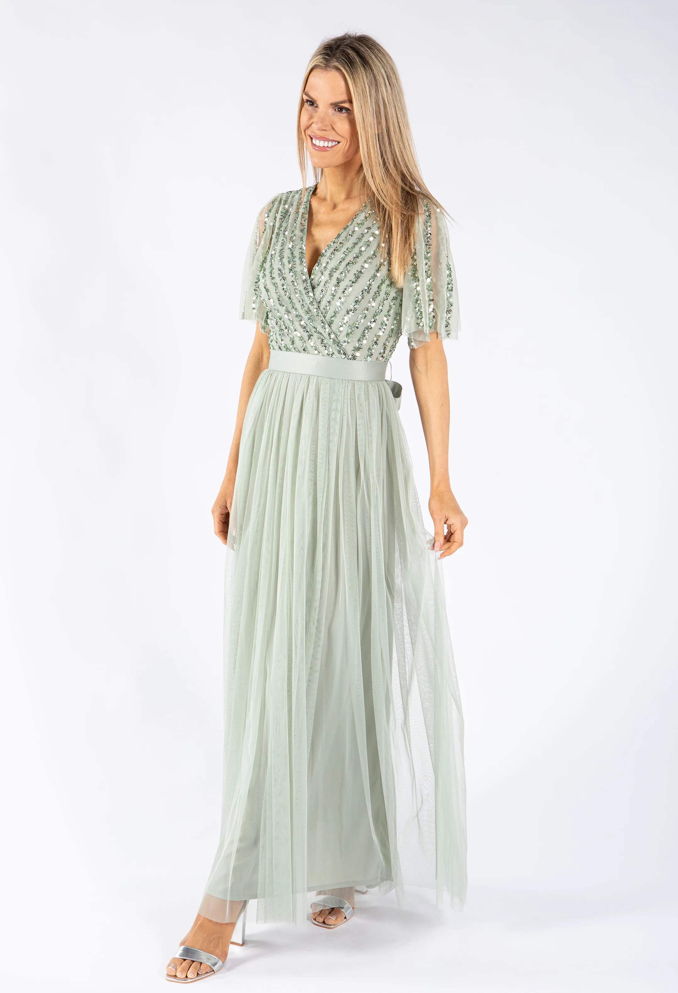 ANGEL SLEEVE EMBELLISHED MAXI DRESS WITH SASH BELT - Image 18