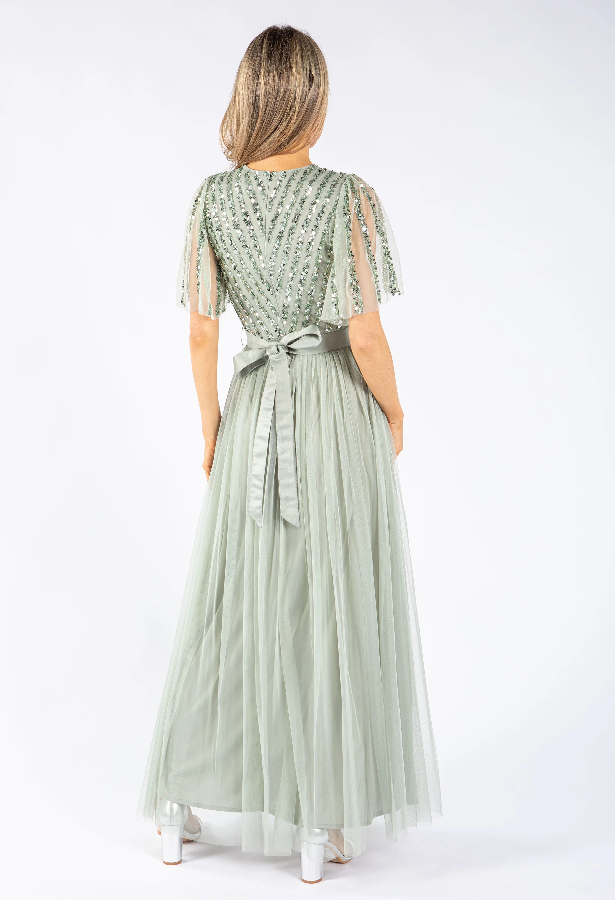 ANGEL SLEEVE EMBELLISHED MAXI DRESS WITH SASH BELT - Image 19
