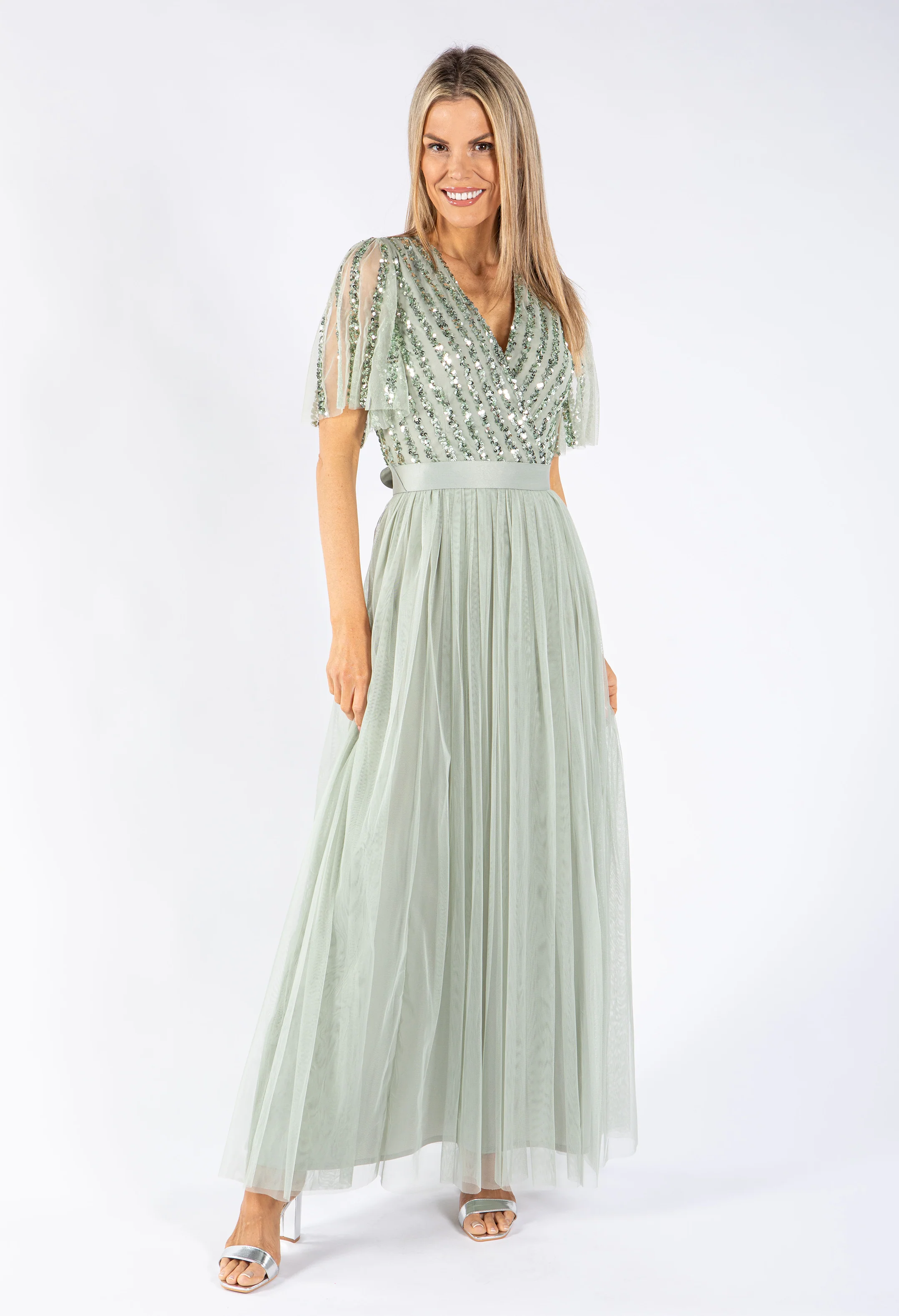 ANGEL SLEEVE EMBELLISHED MAXI DRESS WITH SASH BELT - Image 20