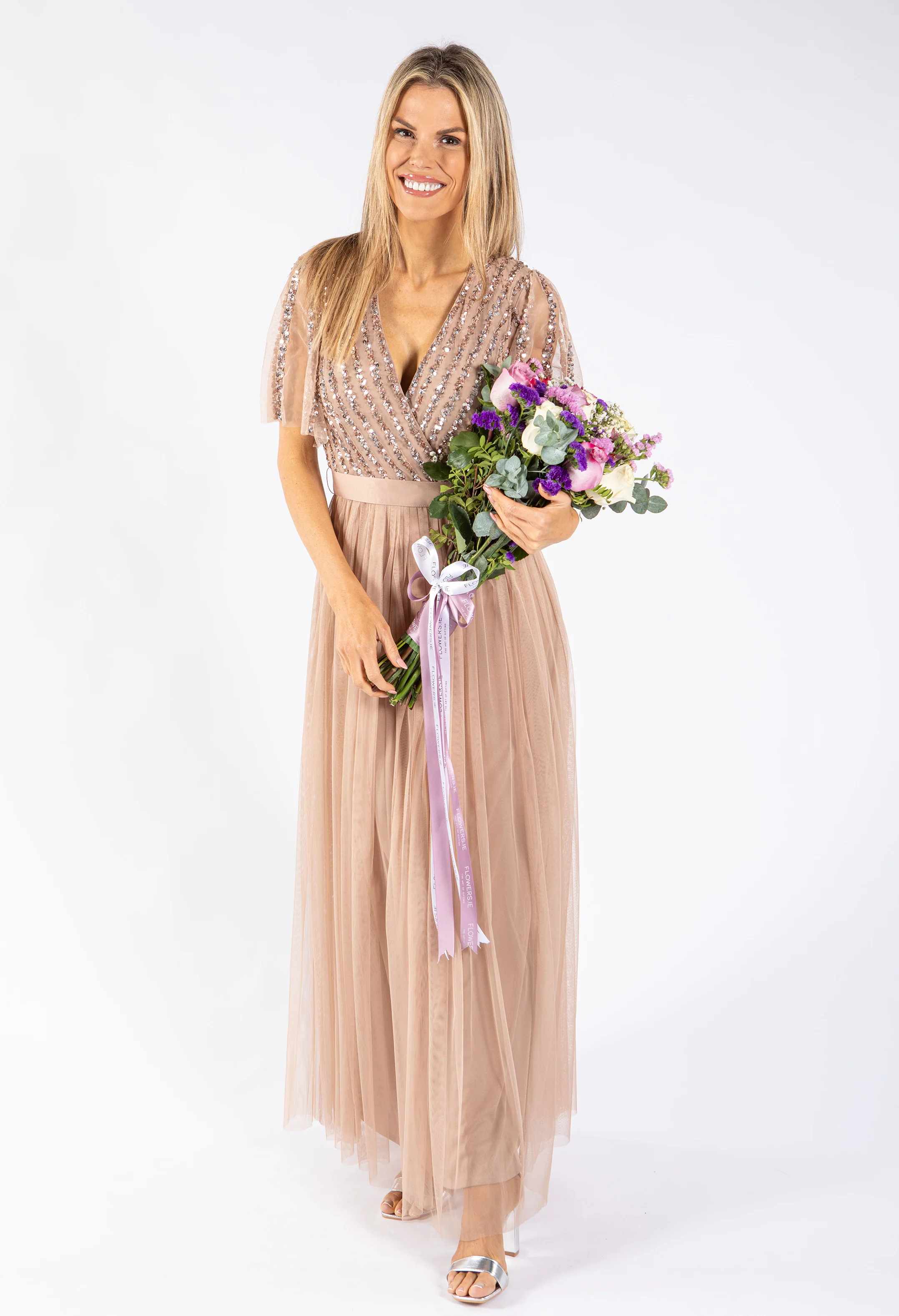ANGEL SLEEVE EMBELLISHED MAXI DRESS WITH SASH BELT - Image 3