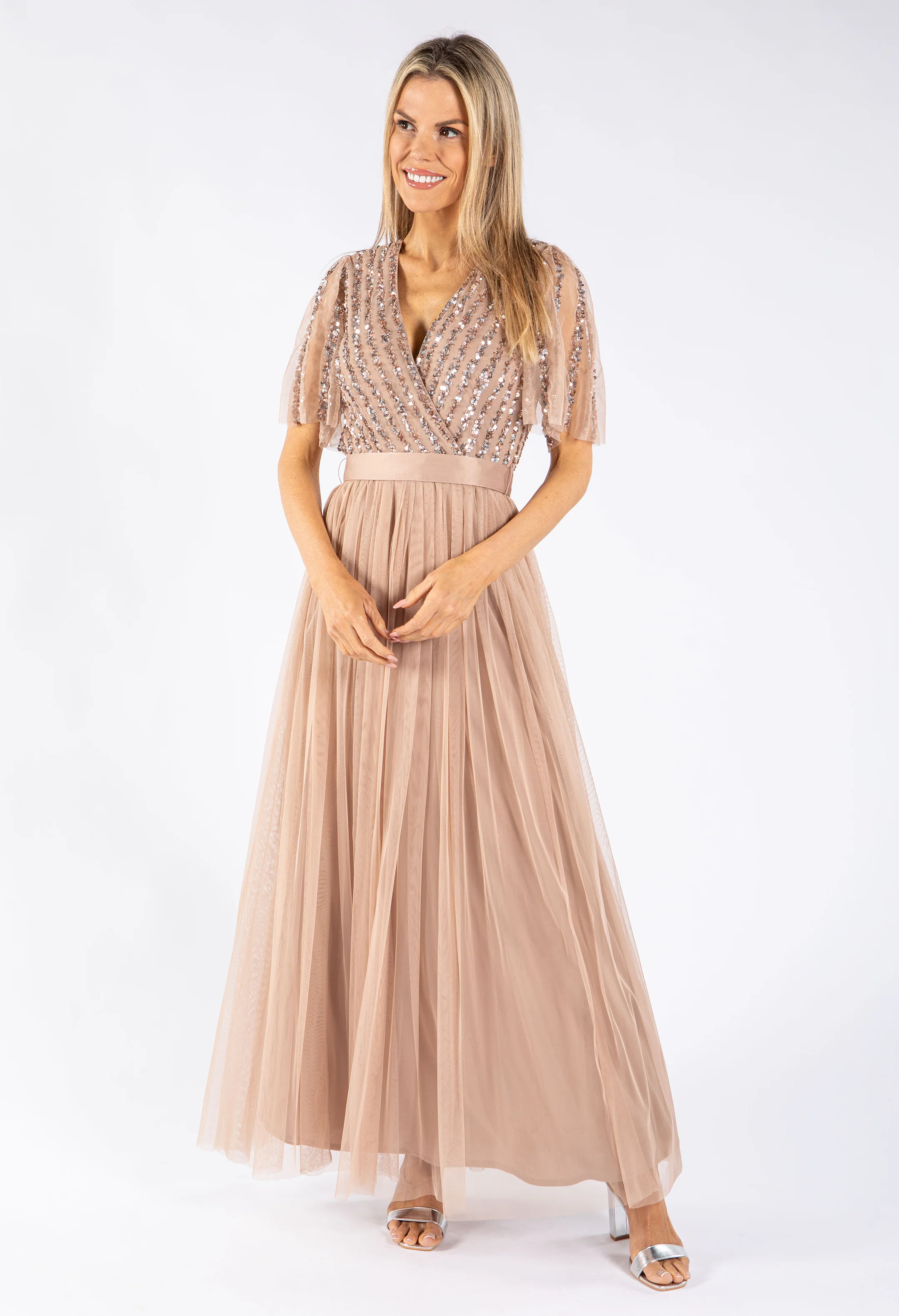 ANGEL SLEEVE EMBELLISHED MAXI DRESS WITH SASH BELT - Image 4