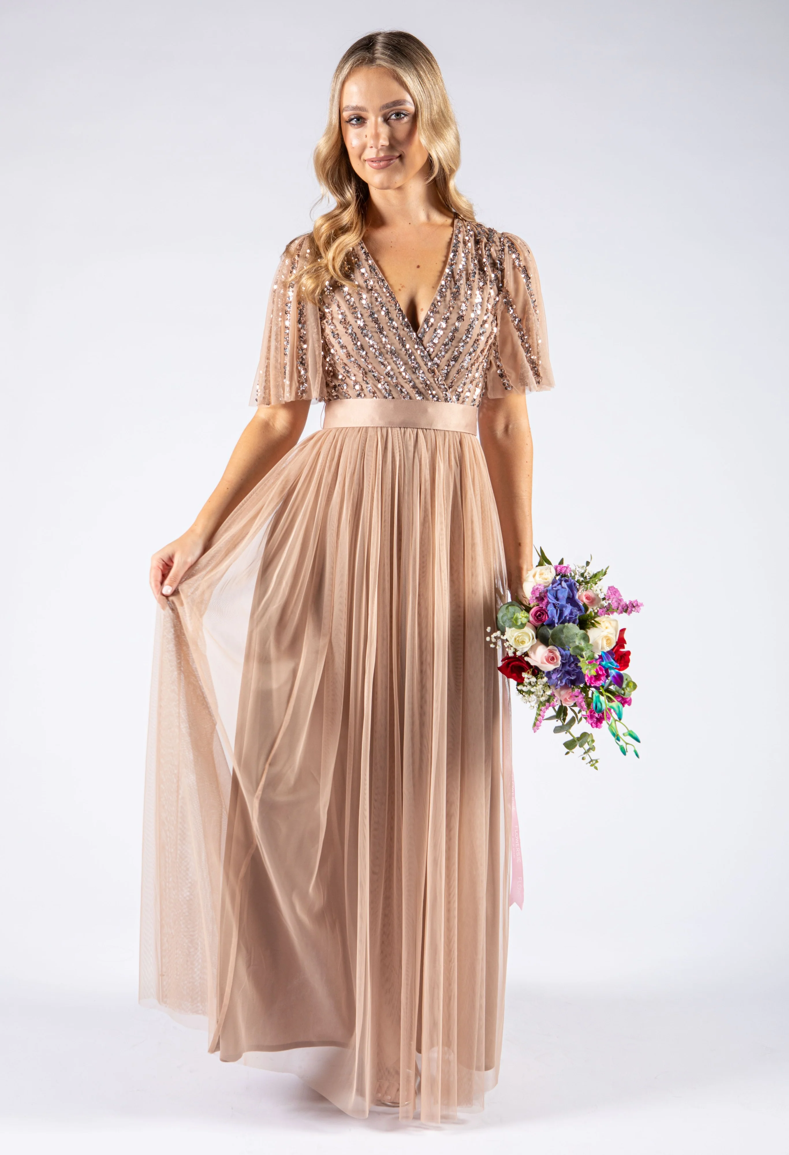 ANGEL SLEEVE EMBELLISHED MAXI DRESS WITH SASH BELT - Image 5