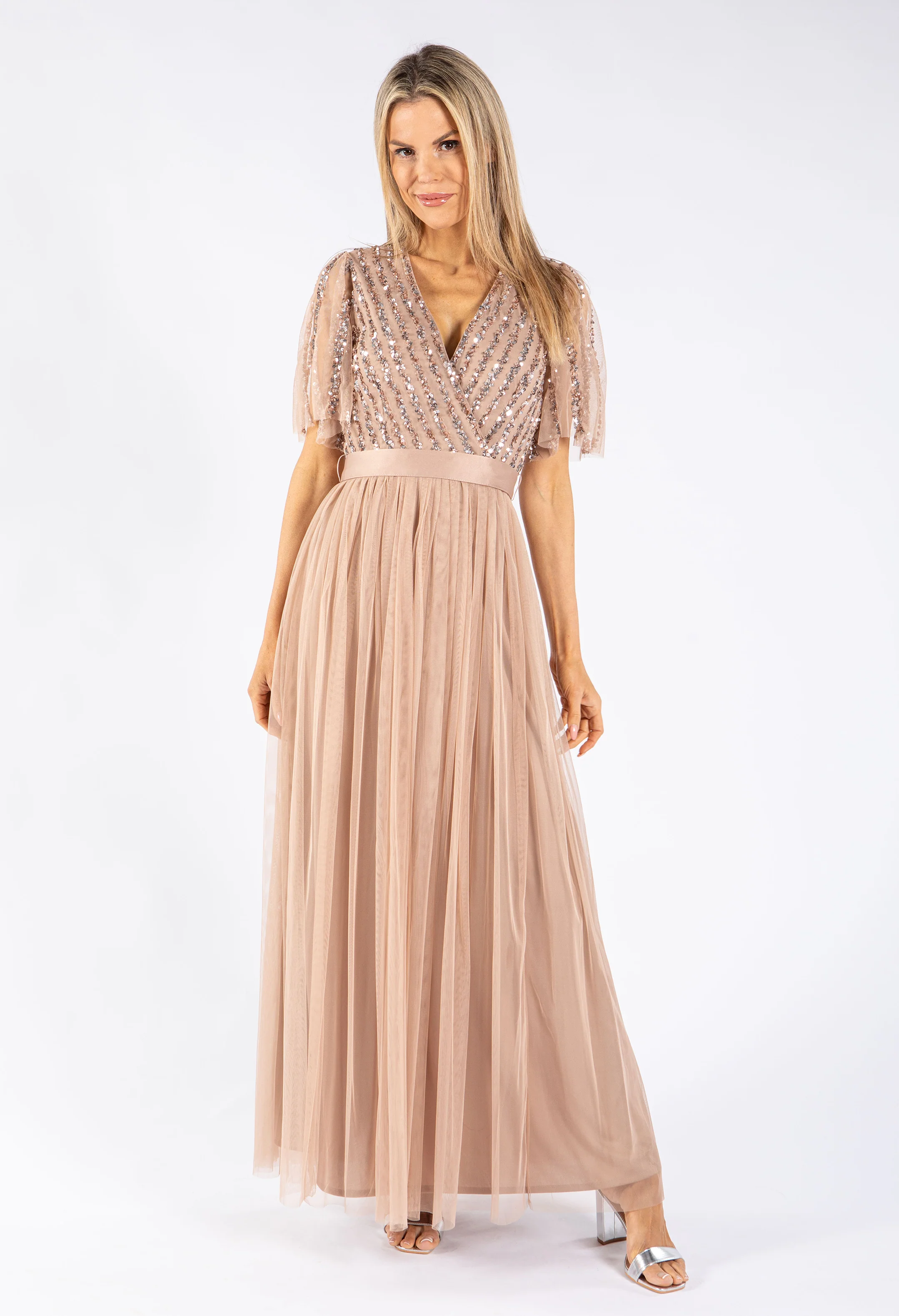 ANGEL SLEEVE EMBELLISHED MAXI DRESS WITH SASH BELT - Image 6
