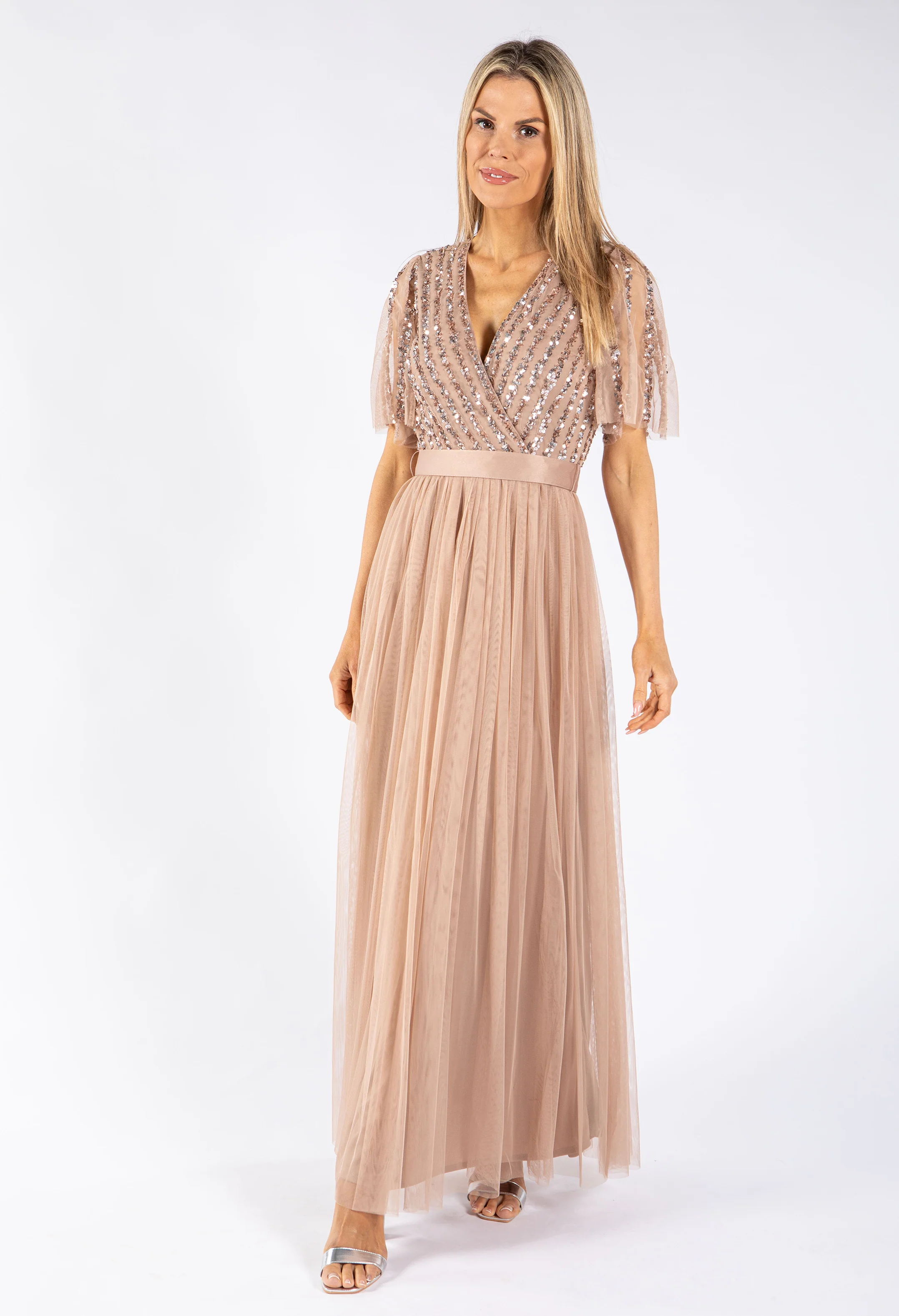 ANGEL SLEEVE EMBELLISHED MAXI DRESS WITH SASH BELT - Image 7