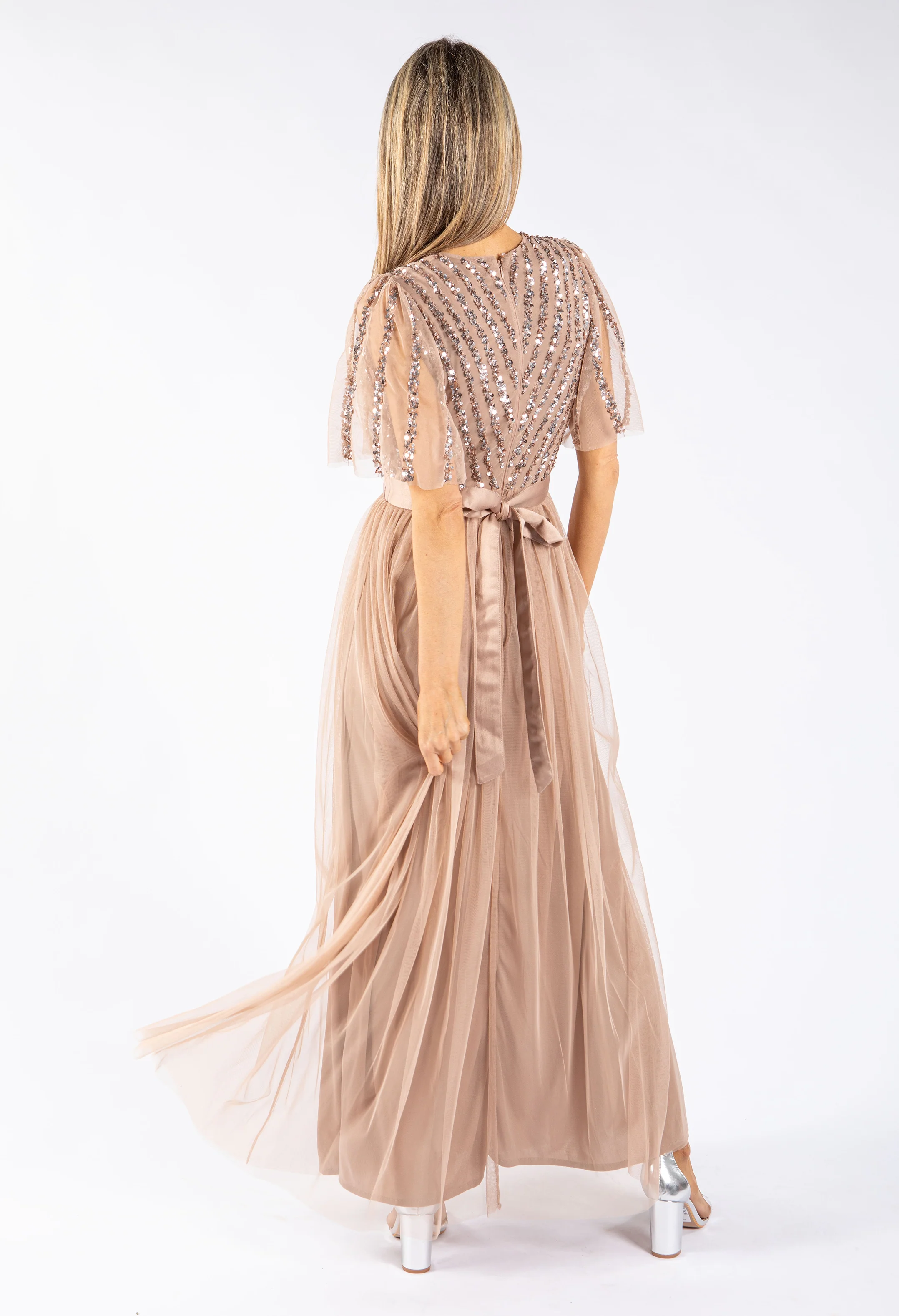 ANGEL SLEEVE EMBELLISHED MAXI DRESS WITH SASH BELT - Image 8
