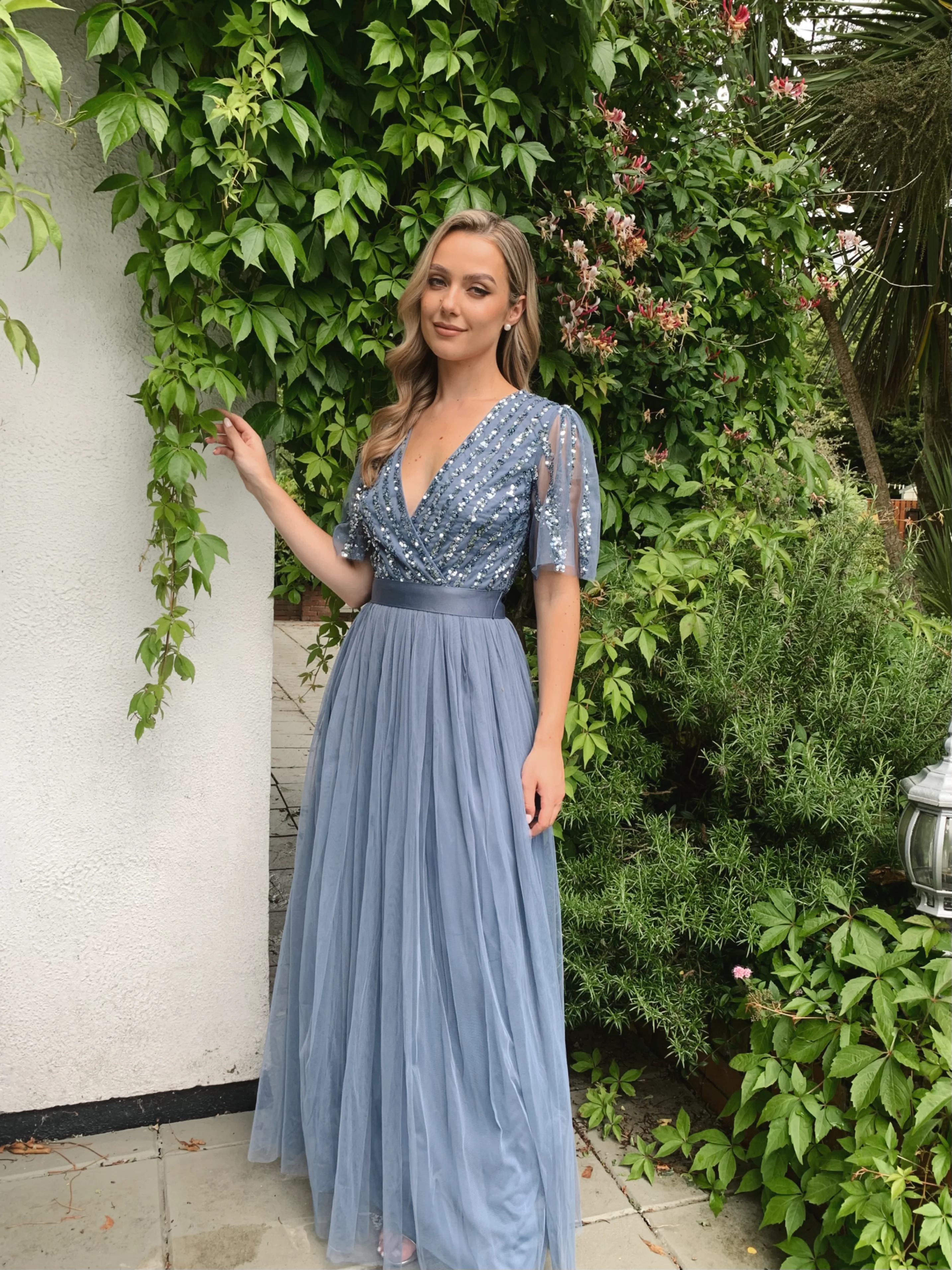 ANGEL SLEEVE EMBELLISHED MAXI DRESS WITH SASH BELT - Image 9