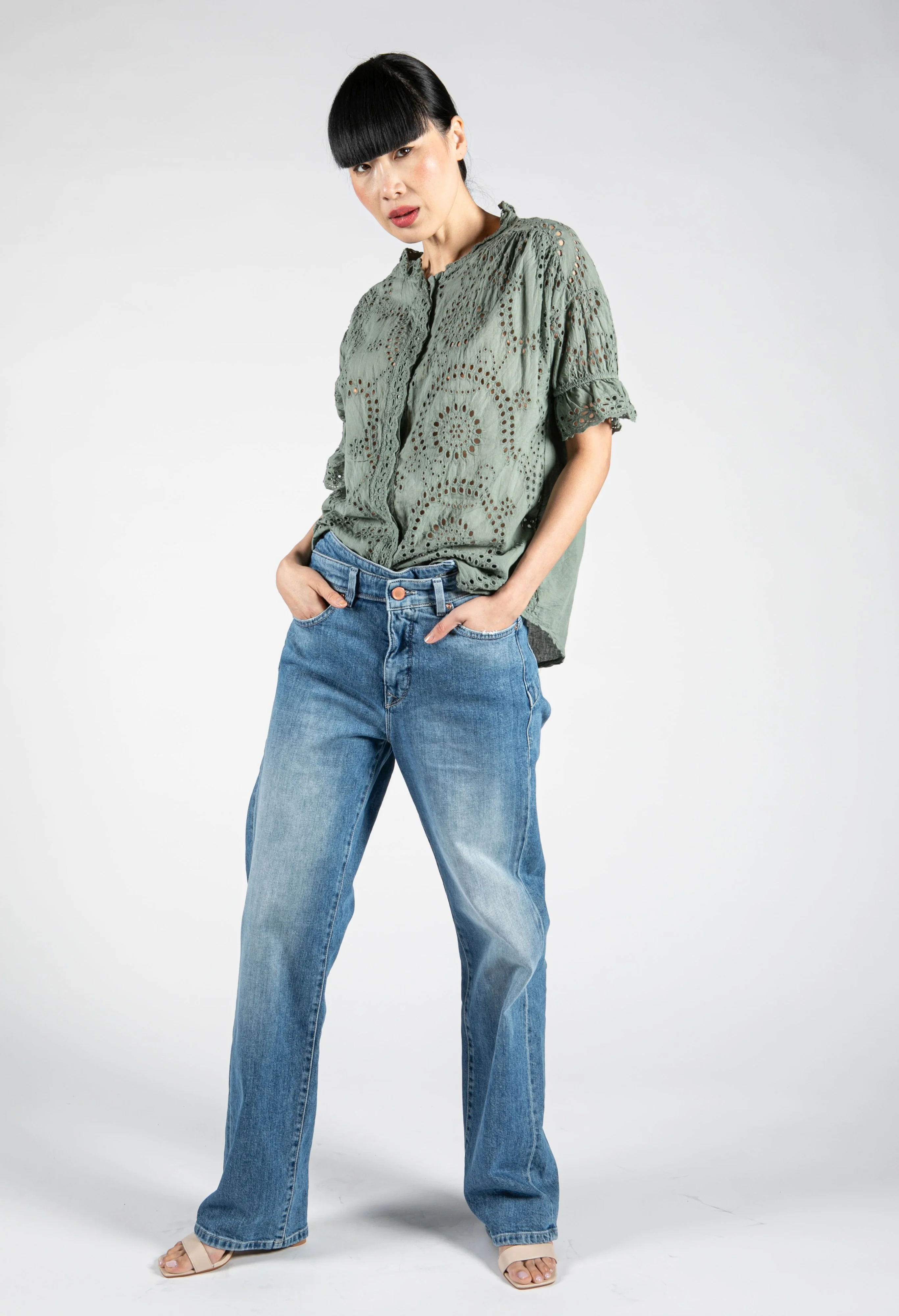 Embroidered Tie Hem Blouse in Khaki - Image 5