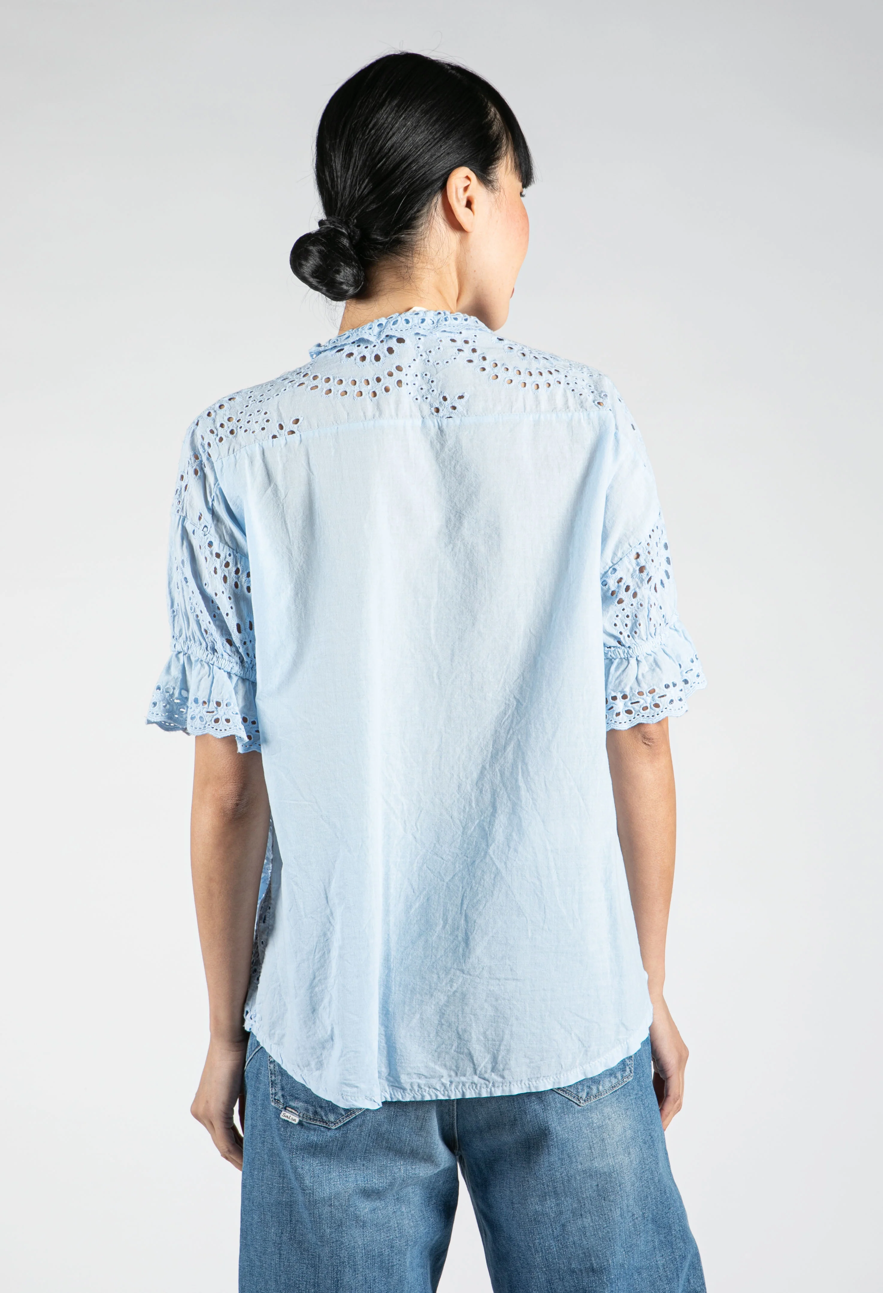 Embroidered Tie Hem Blouse in Sky Blue - Image 3