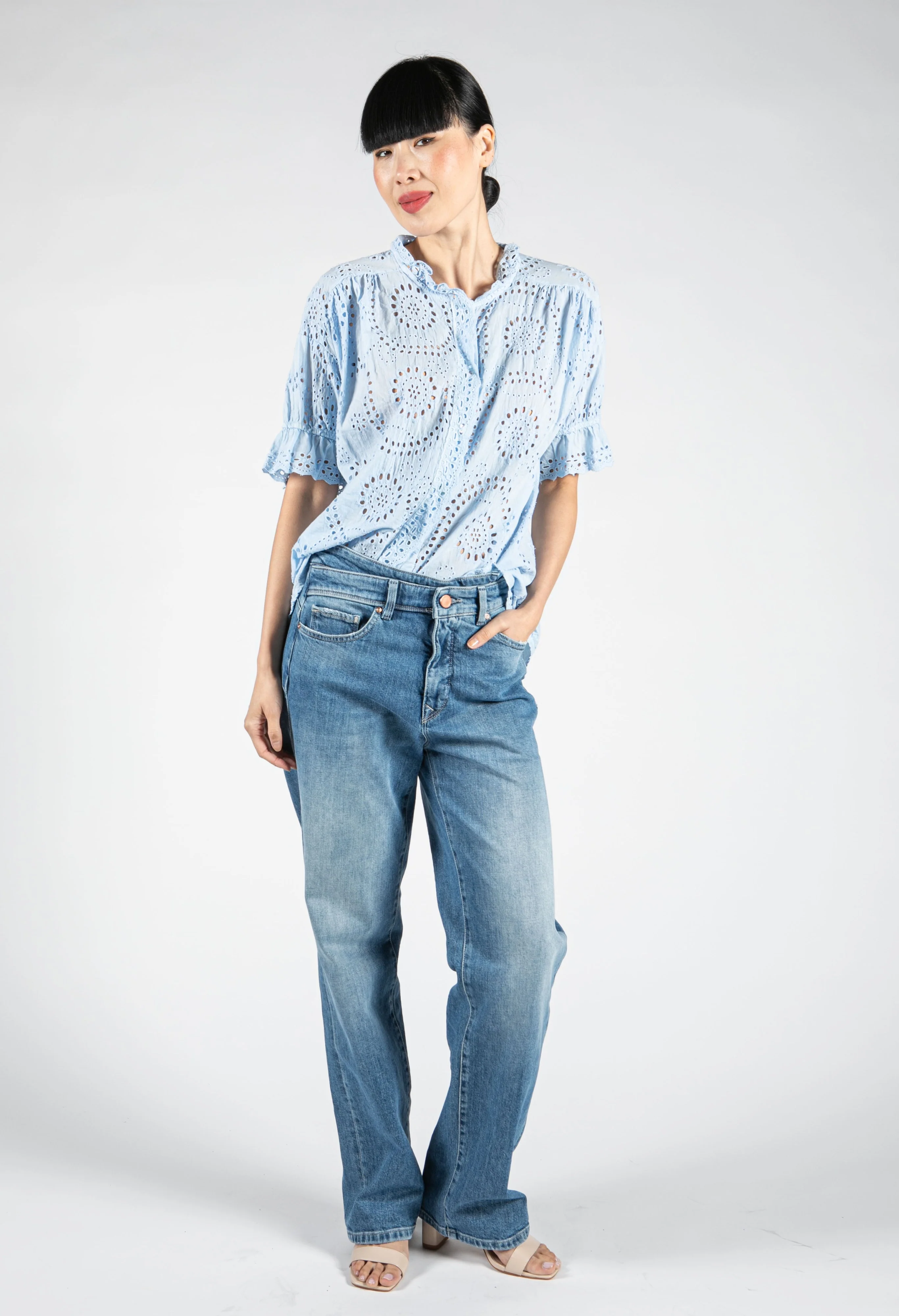 Embroidered Tie Hem Blouse in Sky Blue - Image 4