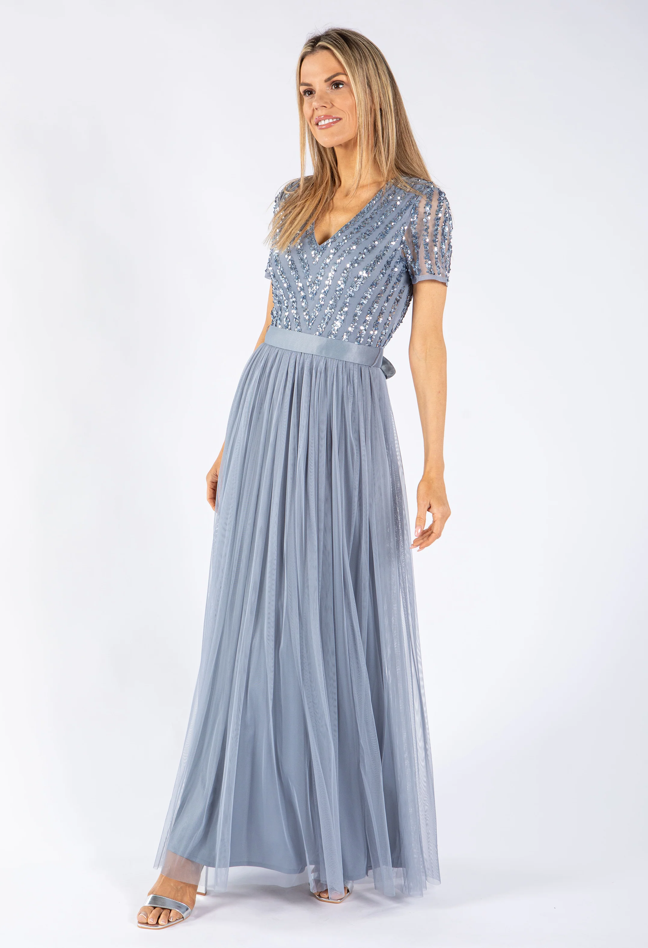 Maya Embellished Maxi Dress With Sash Belt - Image 3
