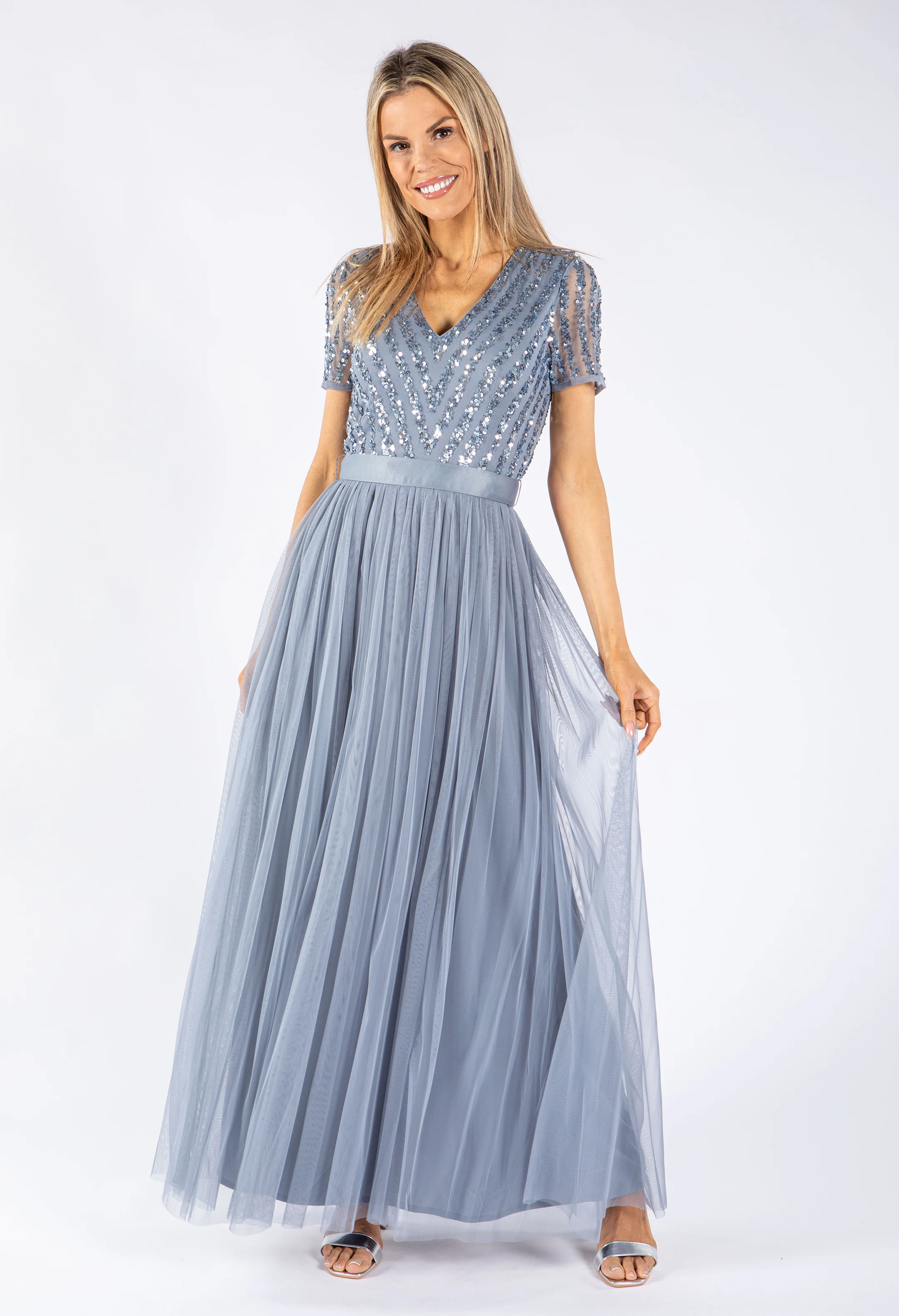 Maya Embellished Maxi Dress With Sash Belt - Image 5