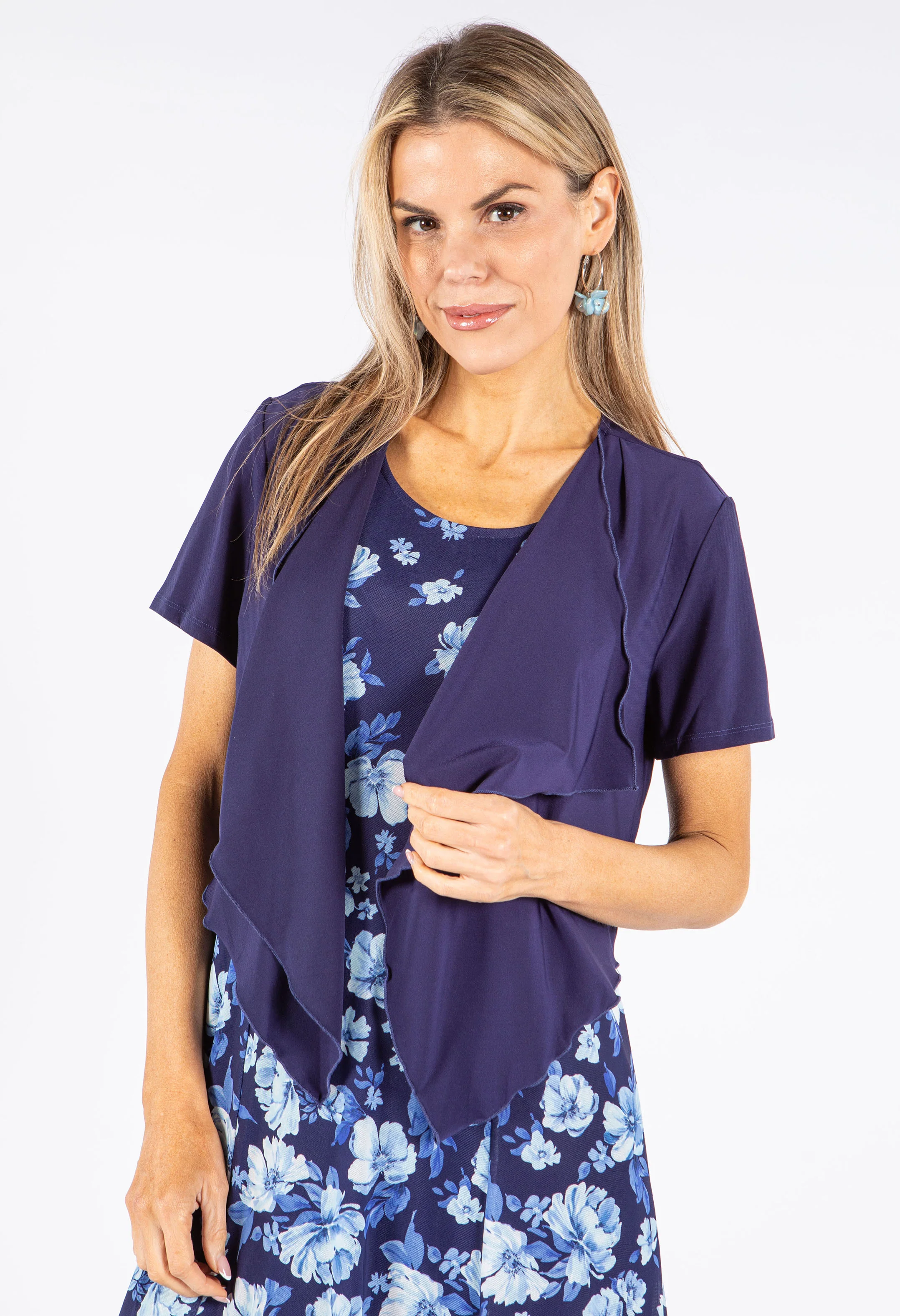 Floral Dress and Short Sleeve Shawl Two Piece - Image 4