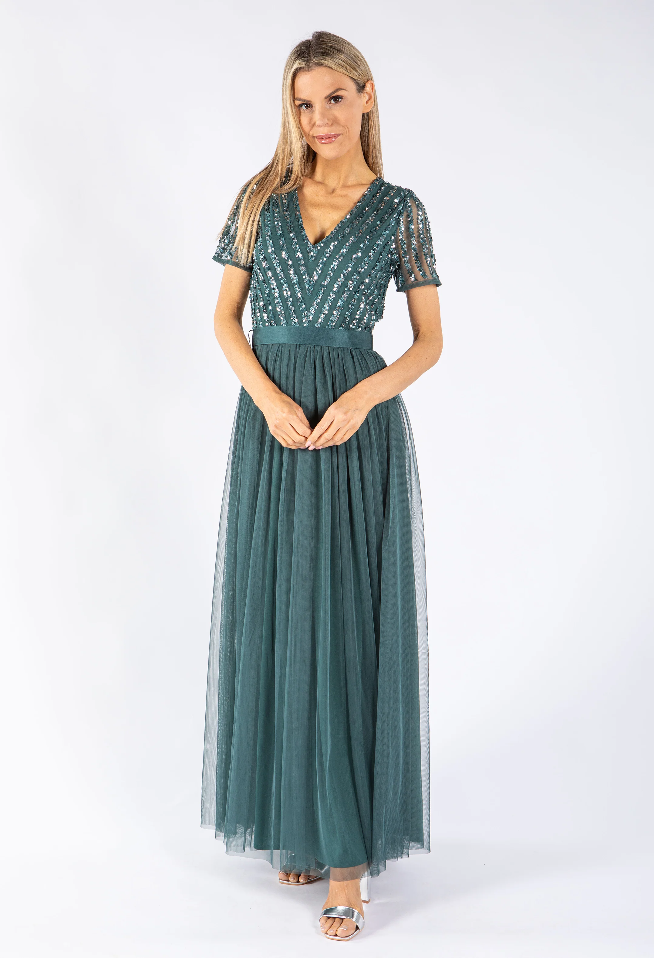 STRIPE EMBELLISHED MAXI DRESS WITH SASH BELT - Image 16