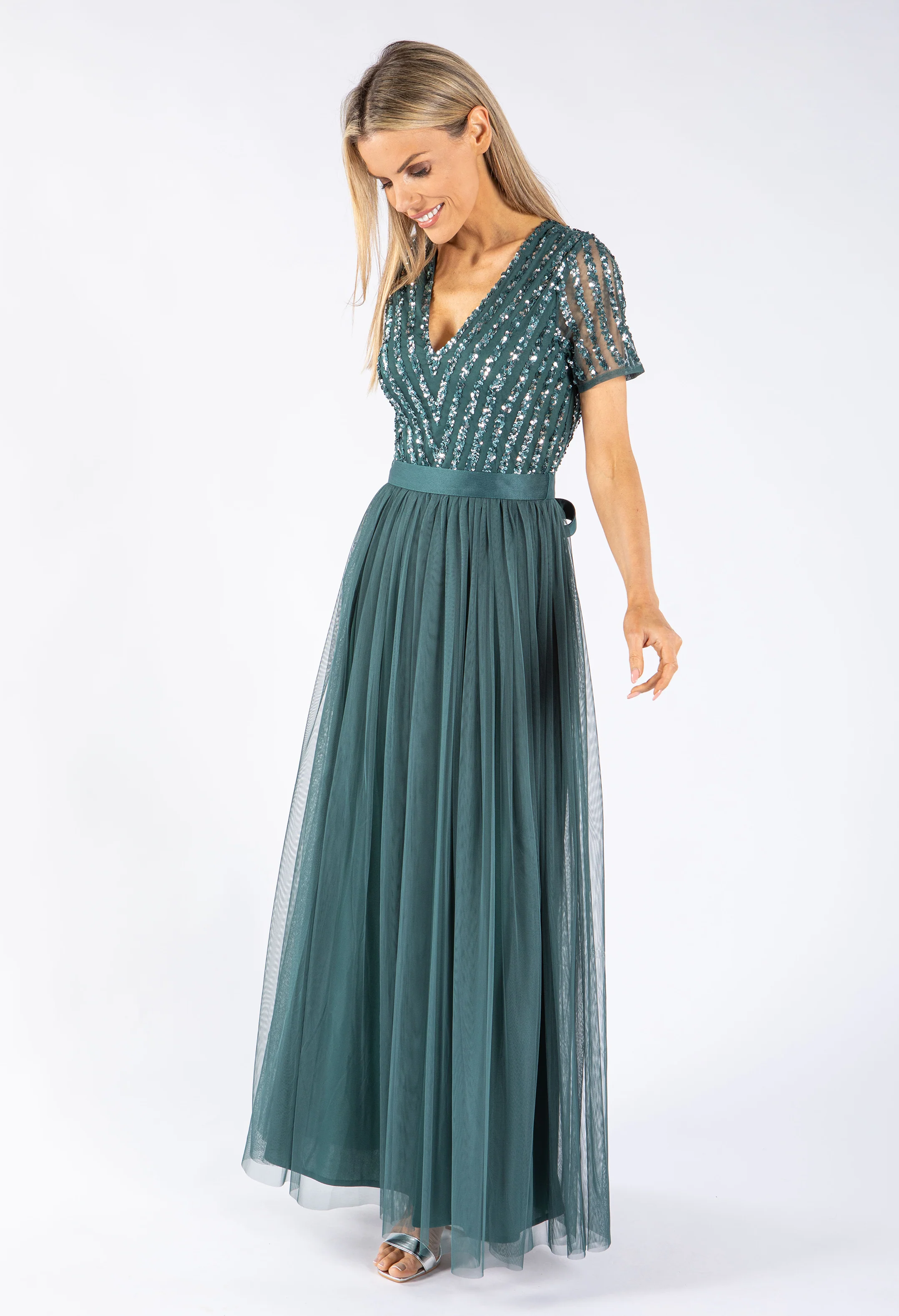 STRIPE EMBELLISHED MAXI DRESS WITH SASH BELT - Image 17