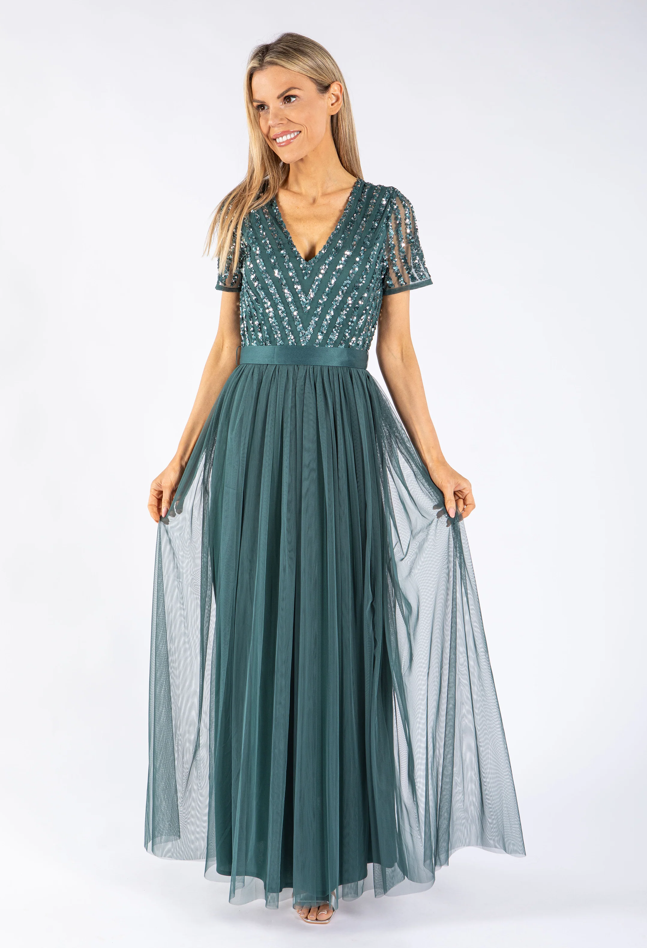 STRIPE EMBELLISHED MAXI DRESS WITH SASH BELT - Image 19