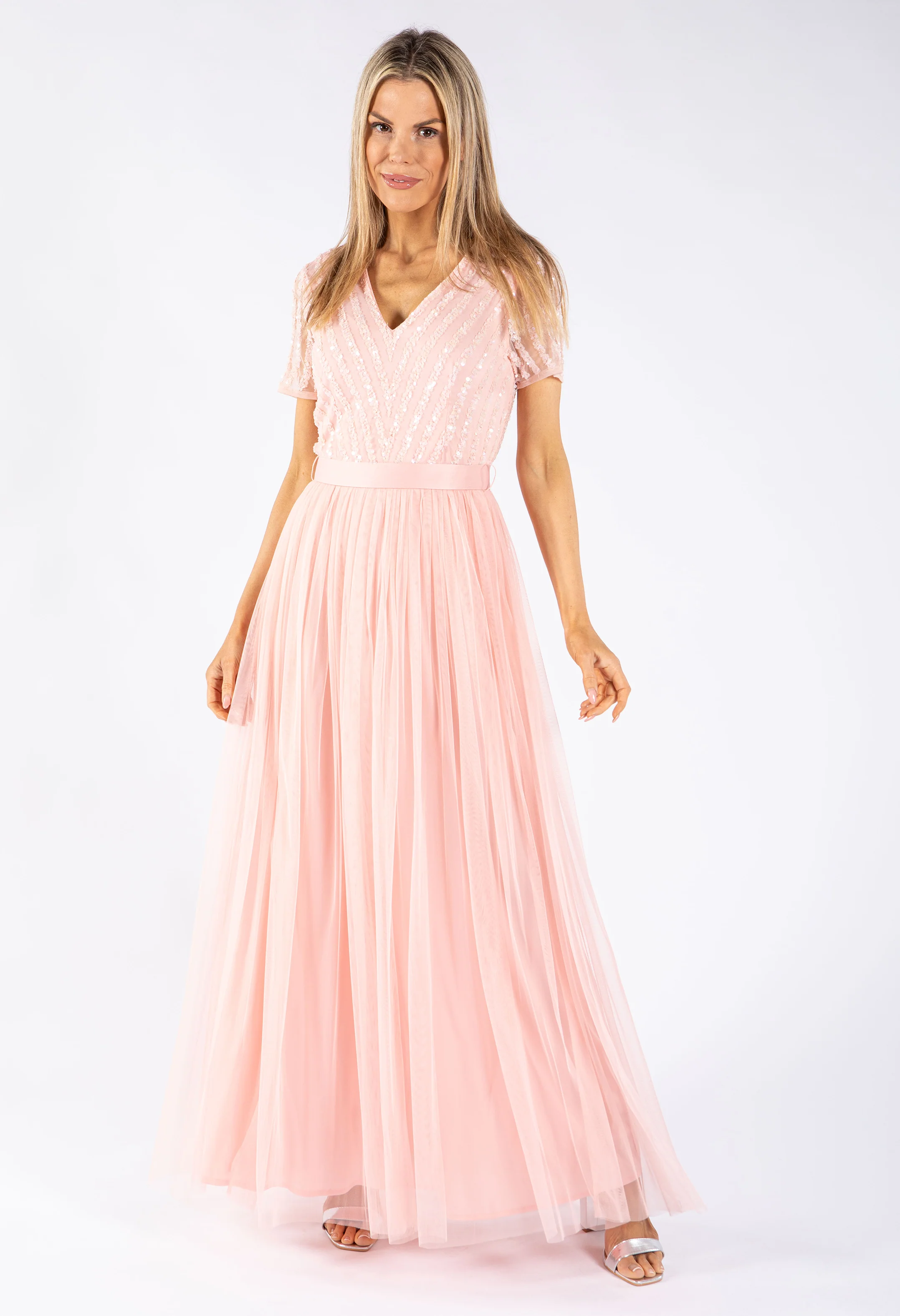 STRIPE EMBELLISHED MAXI DRESS WITH SASH BELT - Image 5