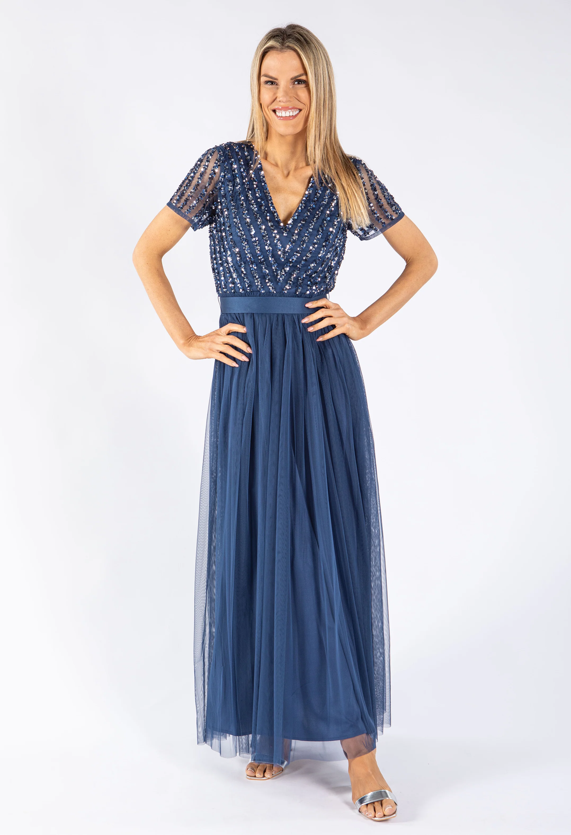 STRIPE EMBELLISHED MAXI DRESS WITH SASH BELT - Image 7