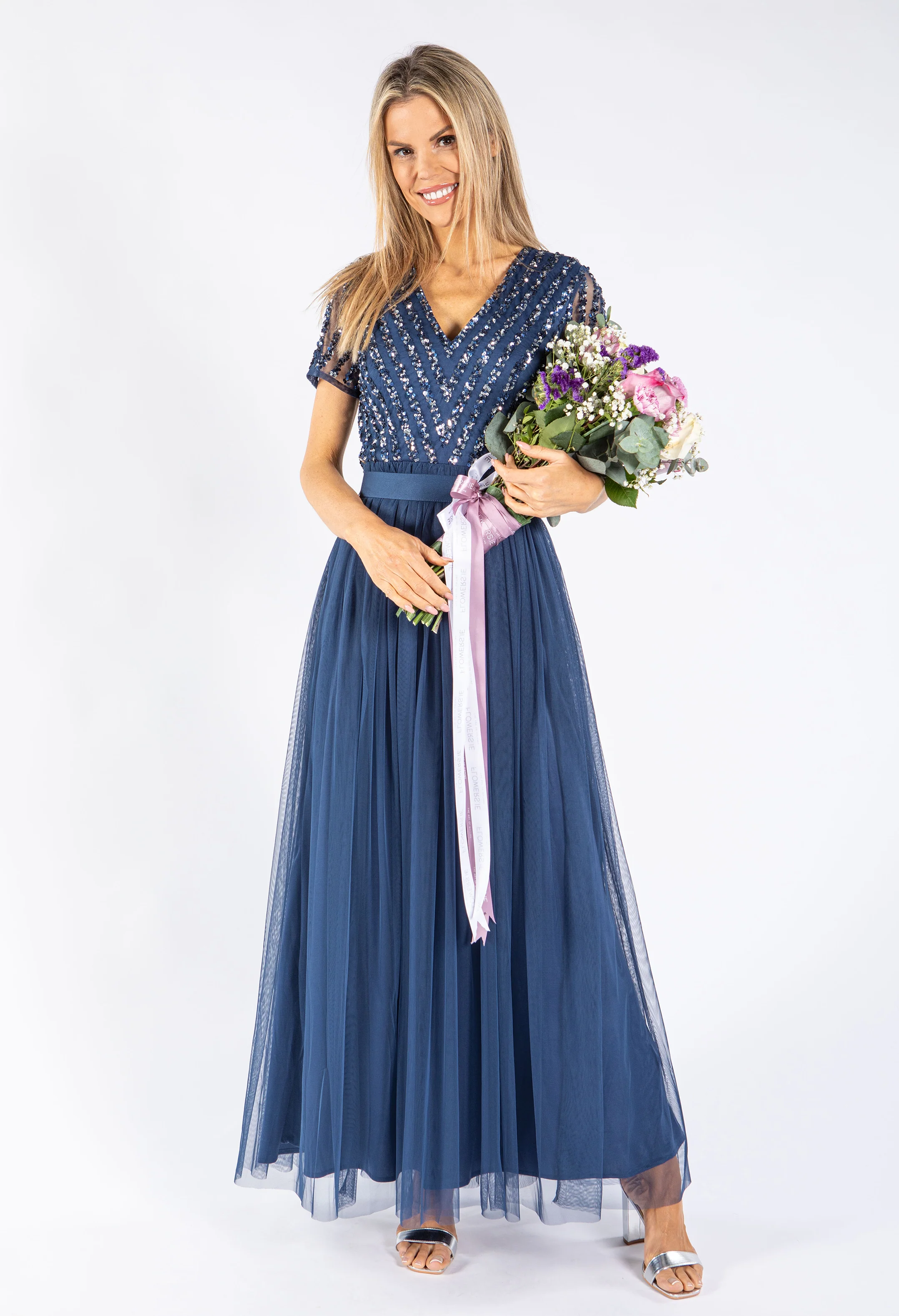 STRIPE EMBELLISHED MAXI DRESS WITH SASH BELT - Image 8