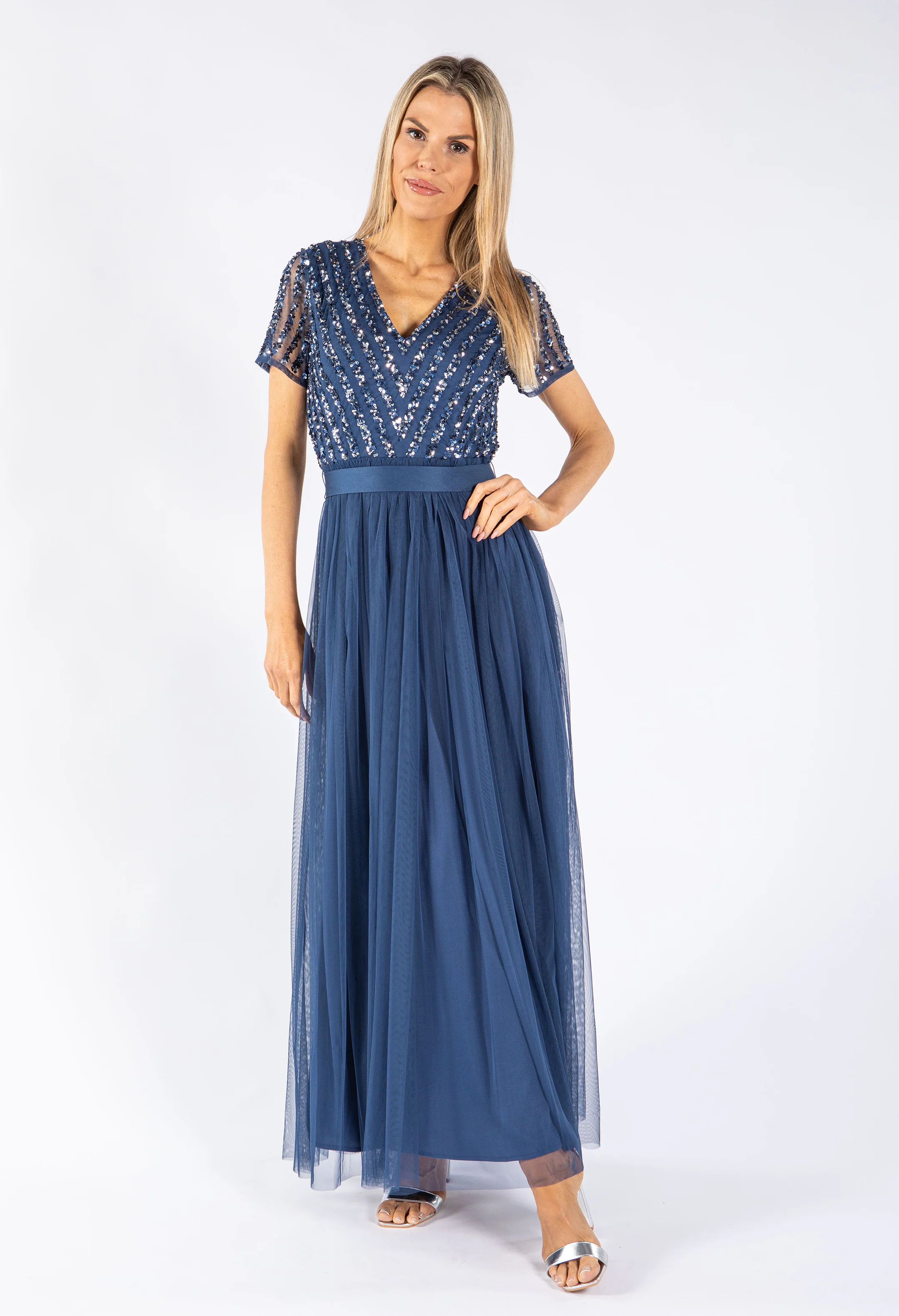 STRIPE EMBELLISHED MAXI DRESS WITH SASH BELT - Image 9