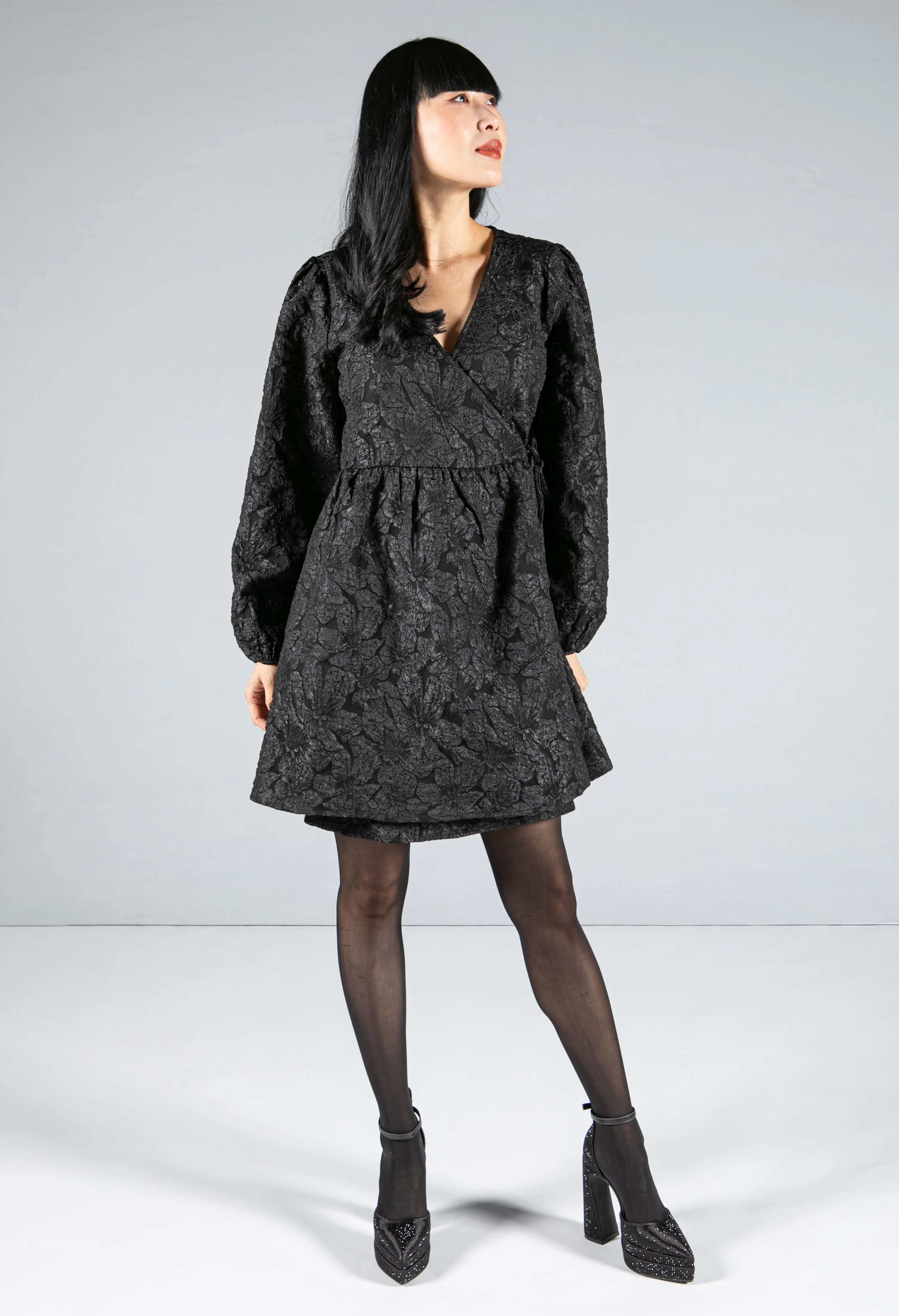 Textured Short Wrap Dress - Image 8