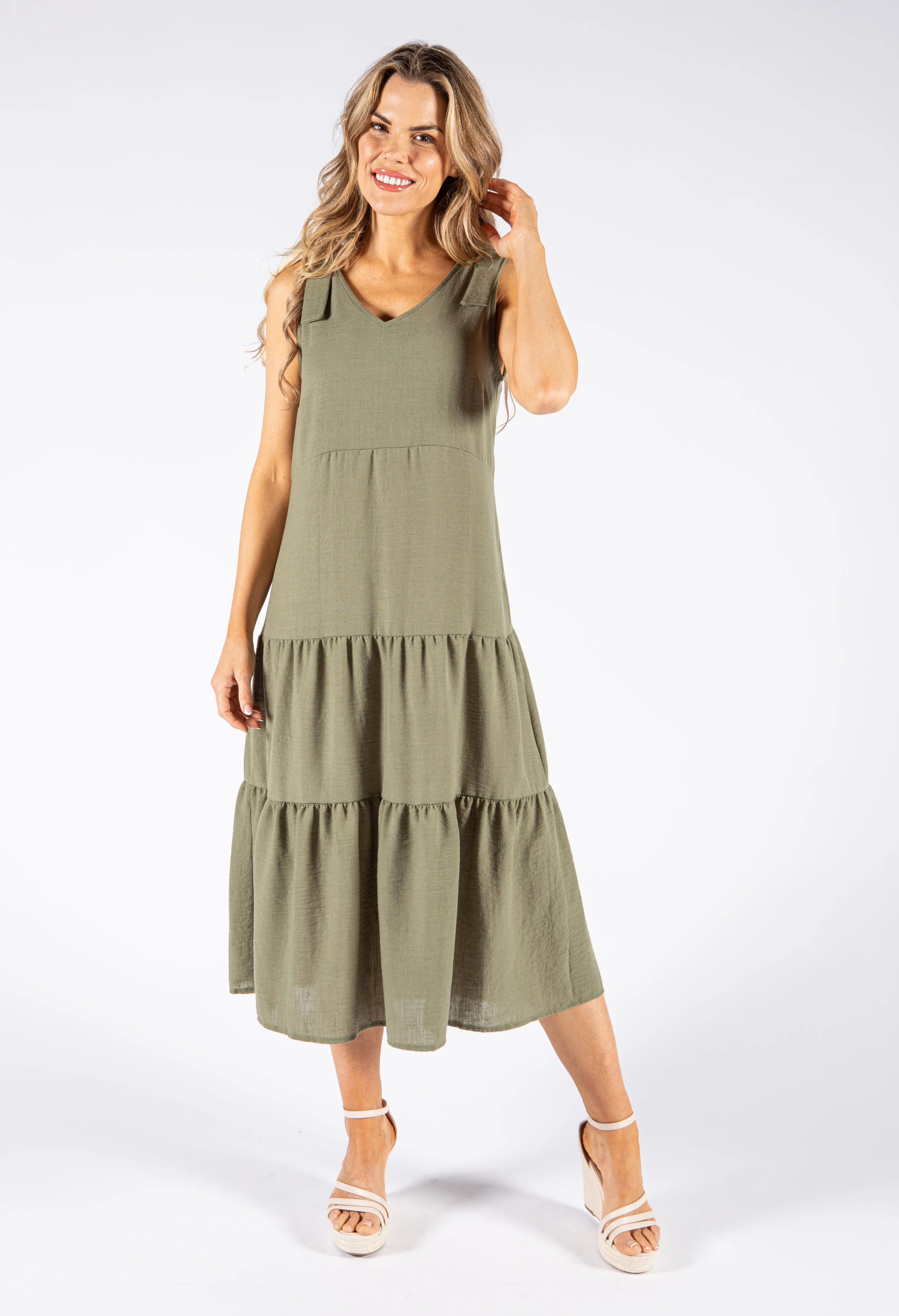 Tie Sleeve Linen Look Dress - Image 11