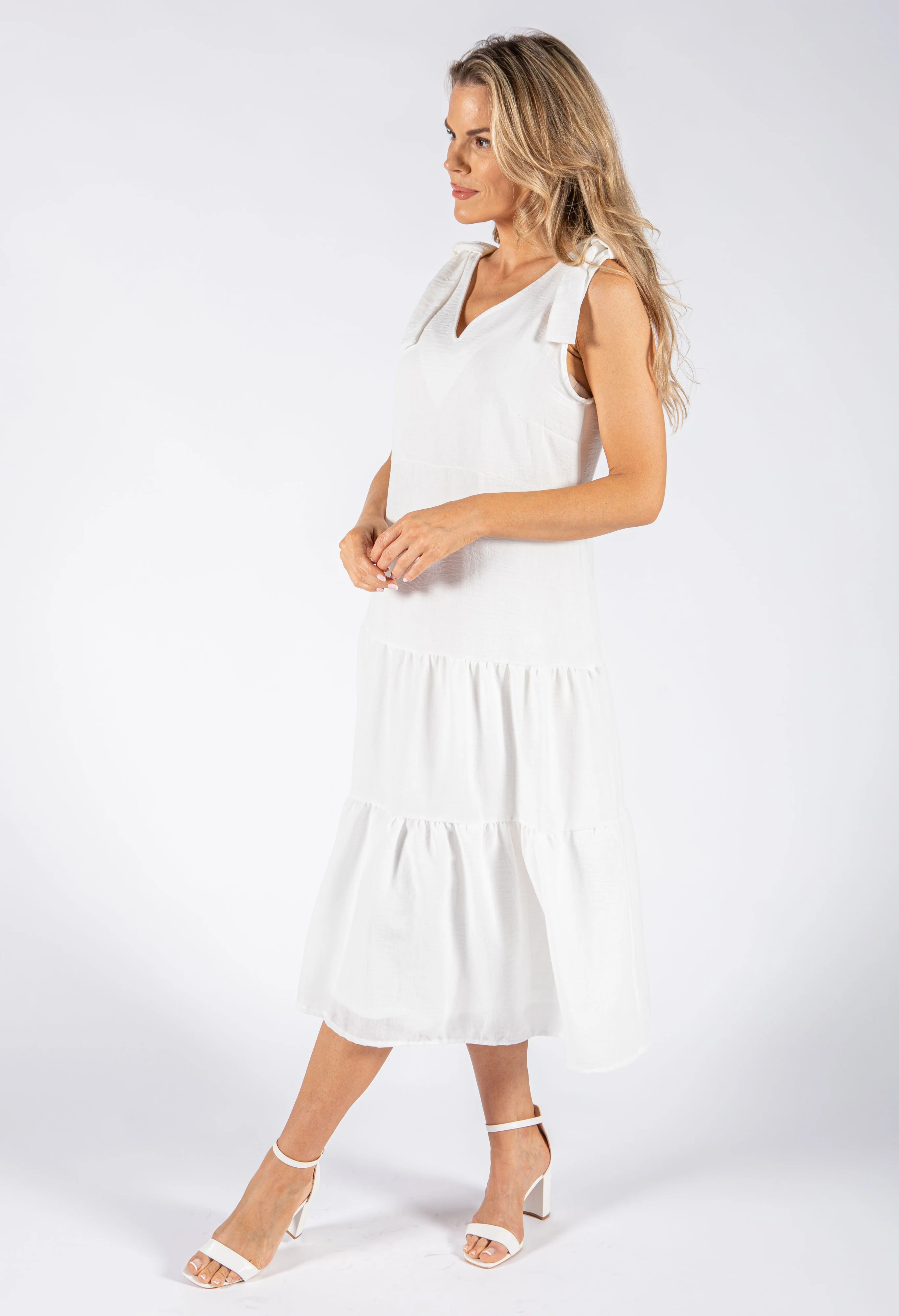 Tie Sleeve Linen Look Dress - Image 3