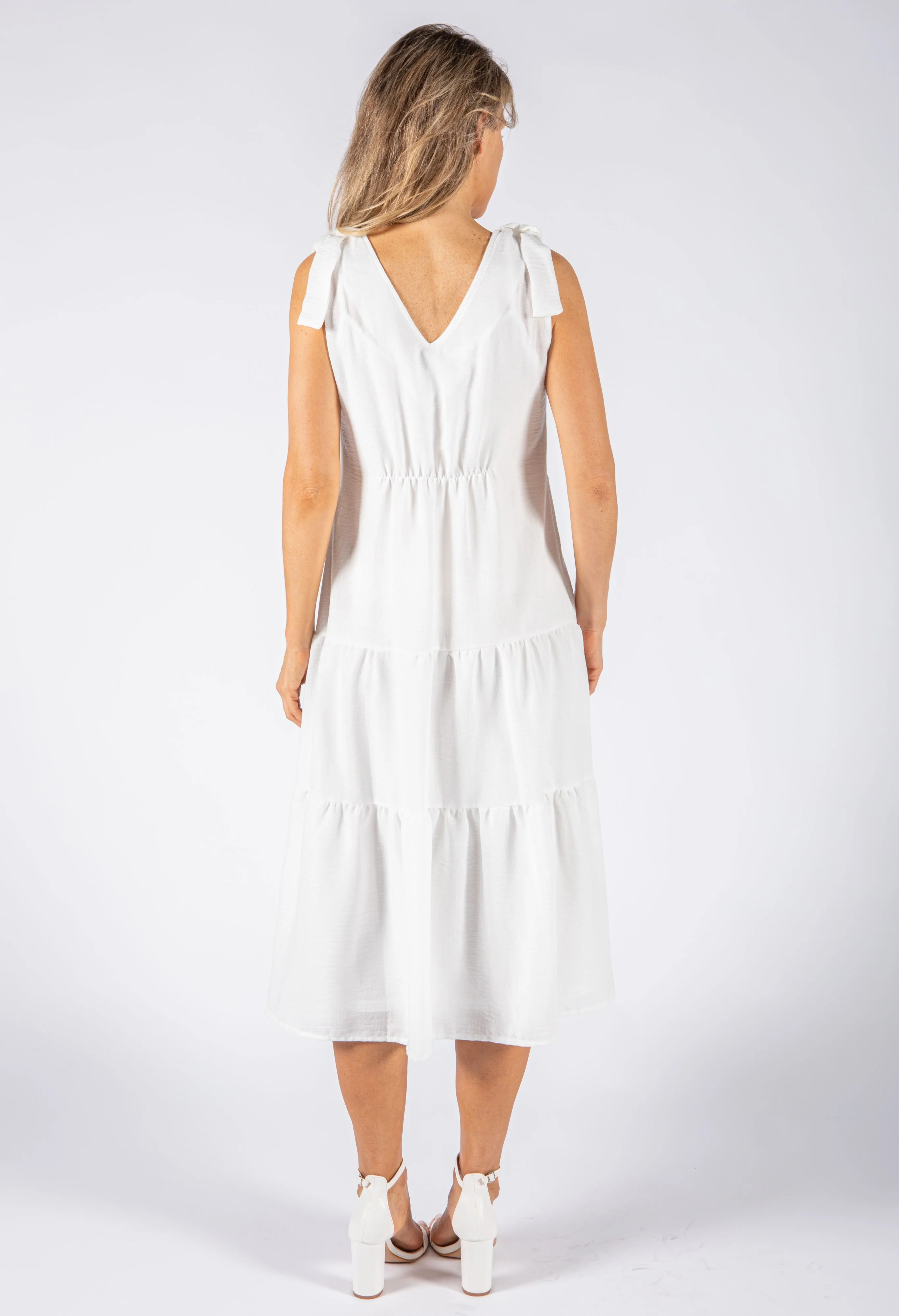 Tie Sleeve Linen Look Dress - Image 4