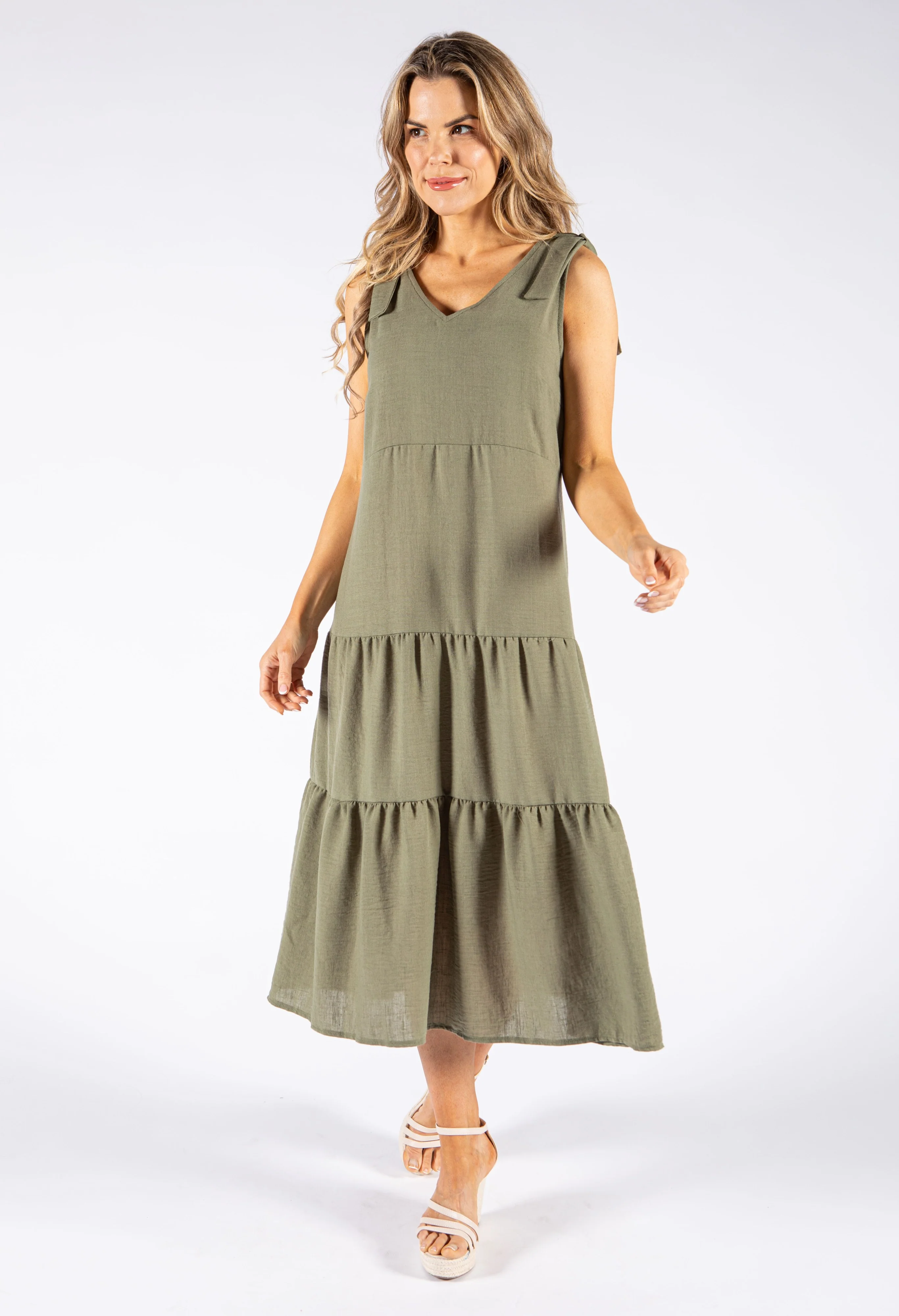 Tie Sleeve Linen Look Dress - Image 7