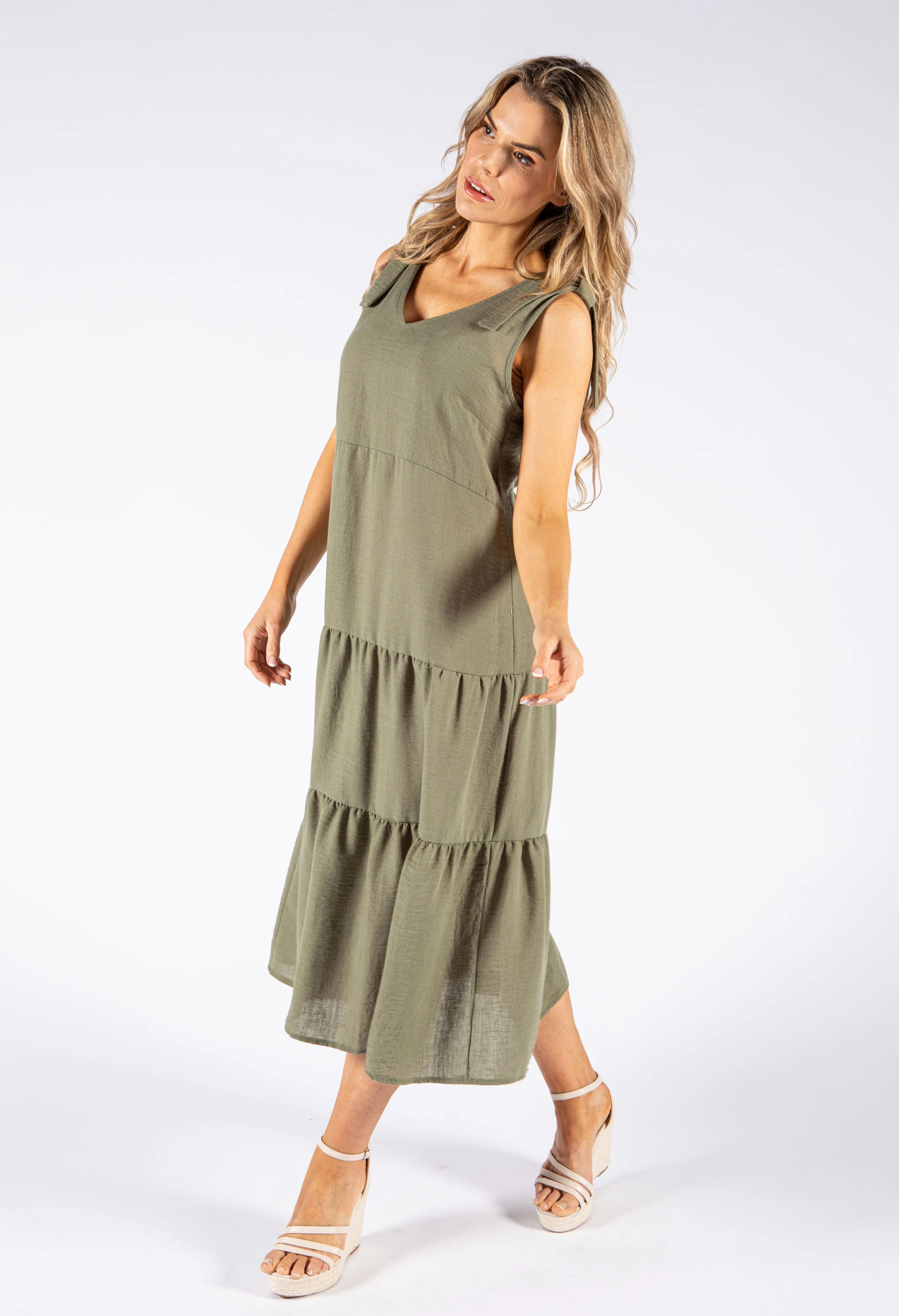 Tie Sleeve Linen Look Dress - Image 8