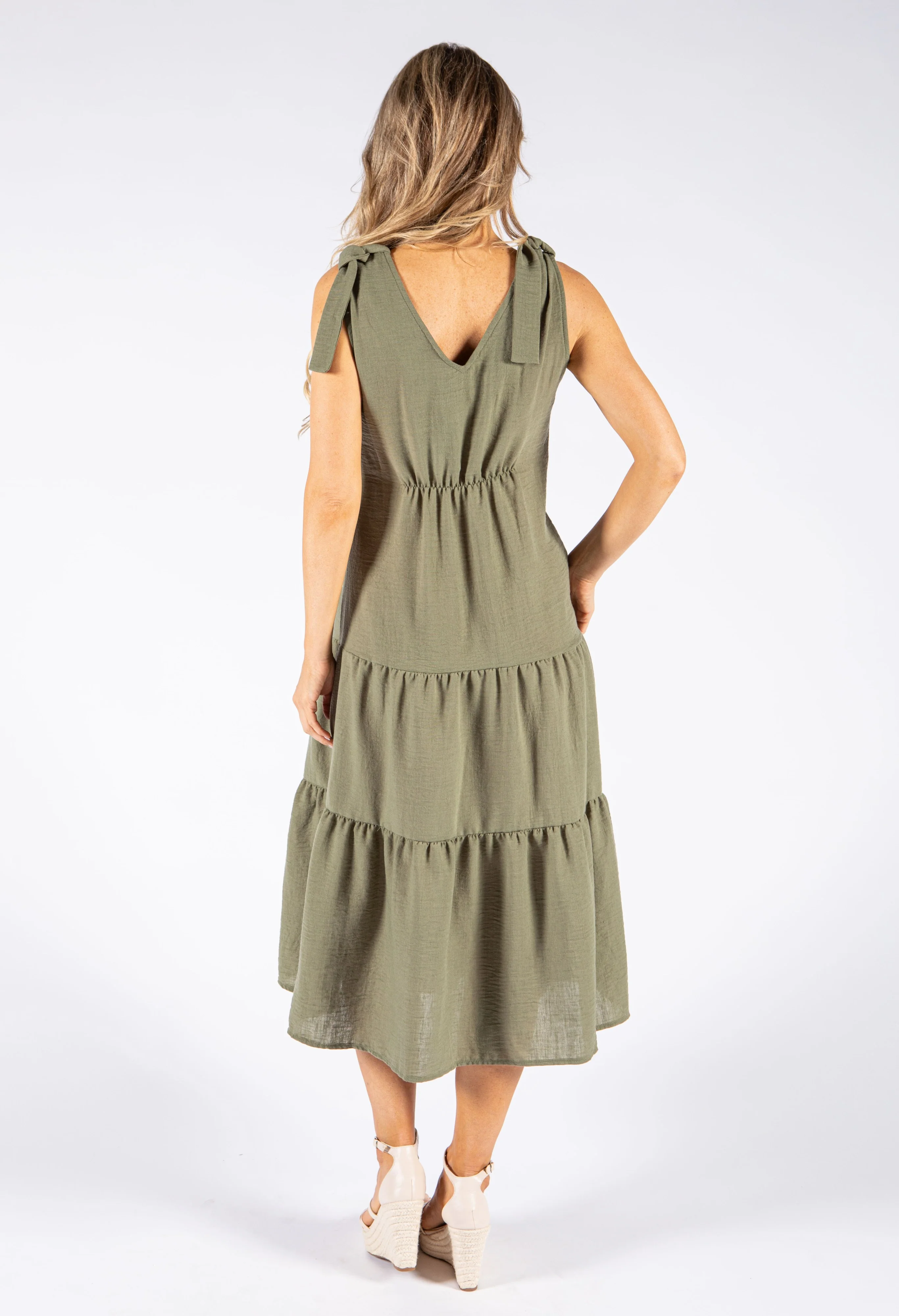 Tie Sleeve Linen Look Dress - Image 9